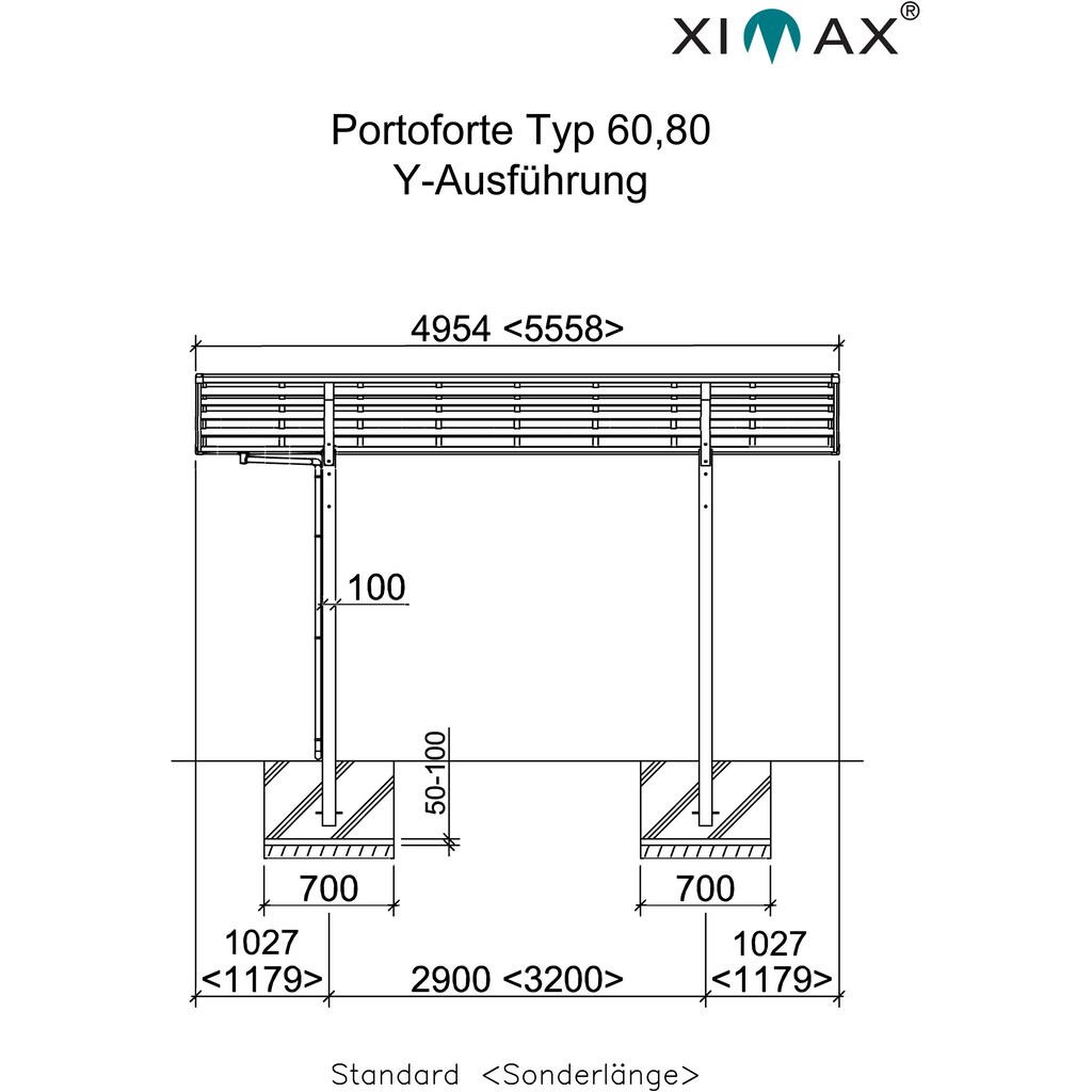 Ximax Doppelcarport »Portoforte Typ 60 Y-mattbraun«, Aluminium, 527 cm, braun