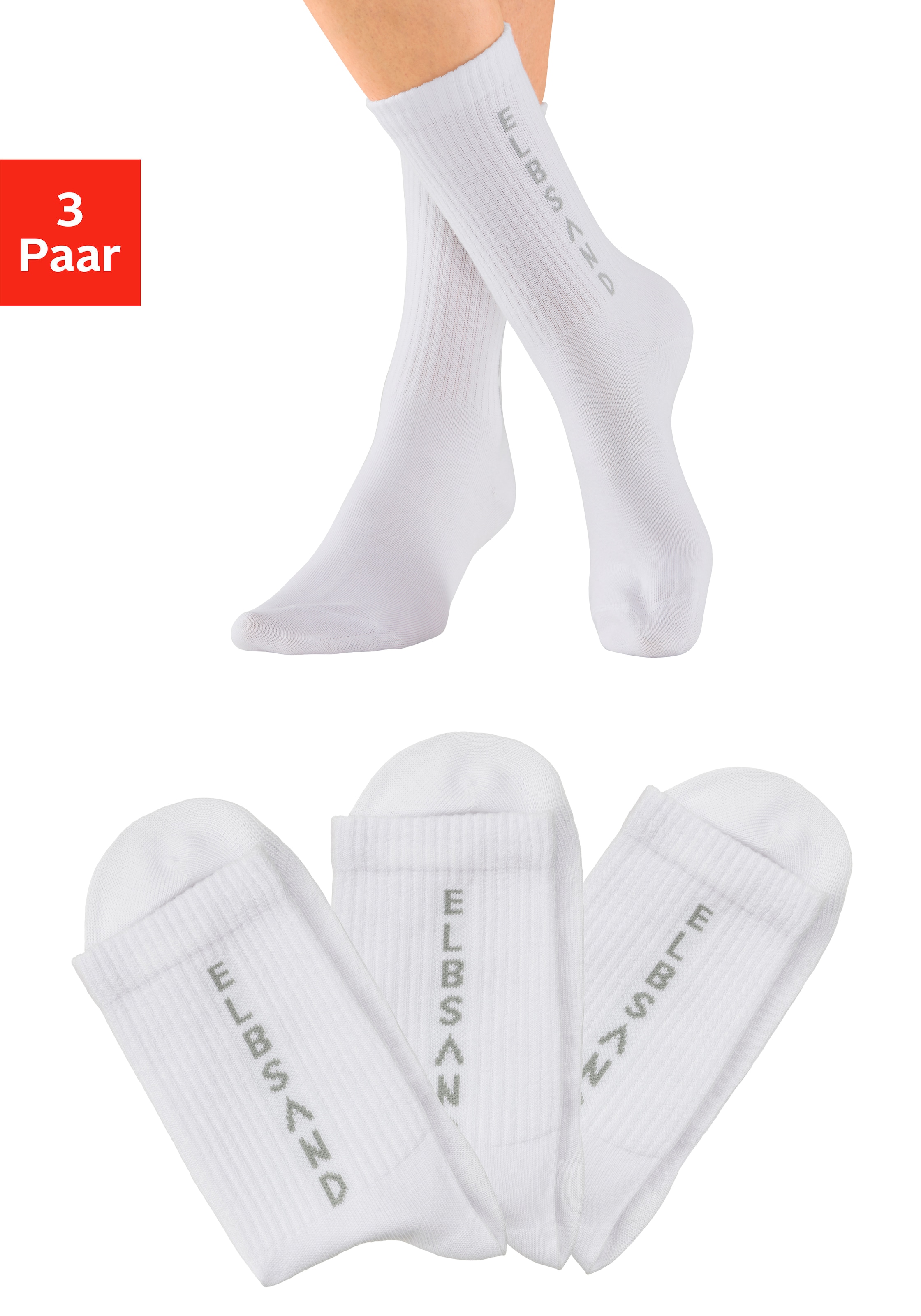 Elbsand Socken, (Packung, 3 Paar), mit eingestricktem Schriftzug