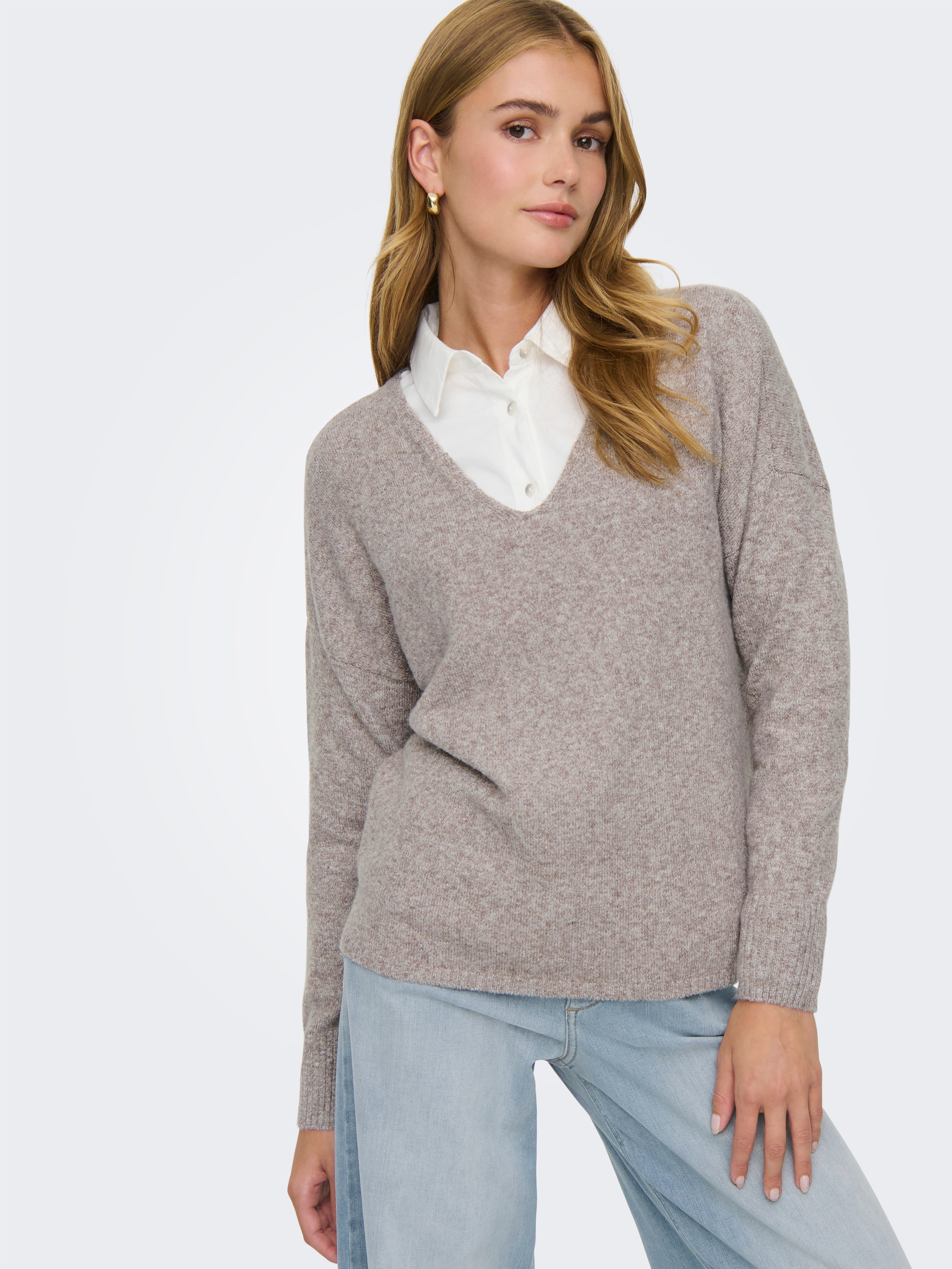 ONLY V-Ausschnitt-Pullover "ONLRICA LIFE L/S V-NECK PULLO KNT NOOS" Materia günstig online kaufen