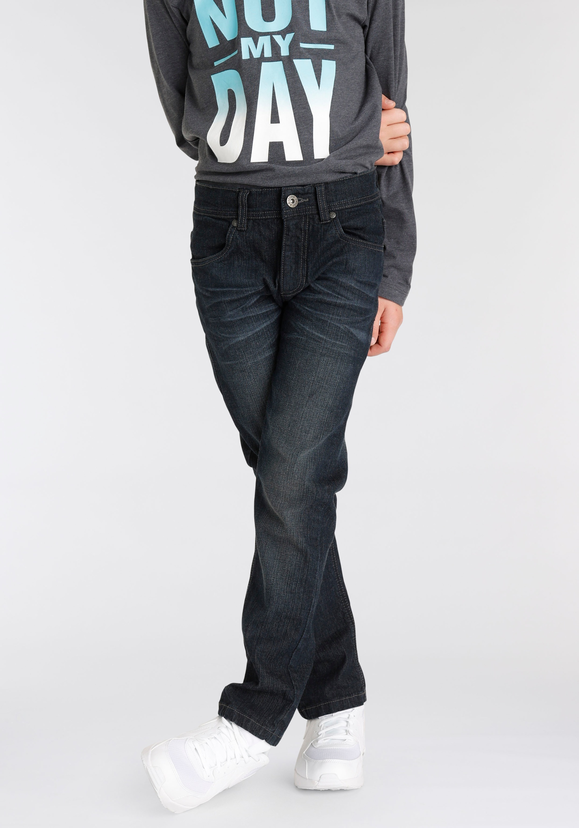 Thumbnail - Arizona Stretch-Jeans ", Basic-Jeans für Jungen", gerade Beinform, Used-Waschung, niedrige Leibhöhe