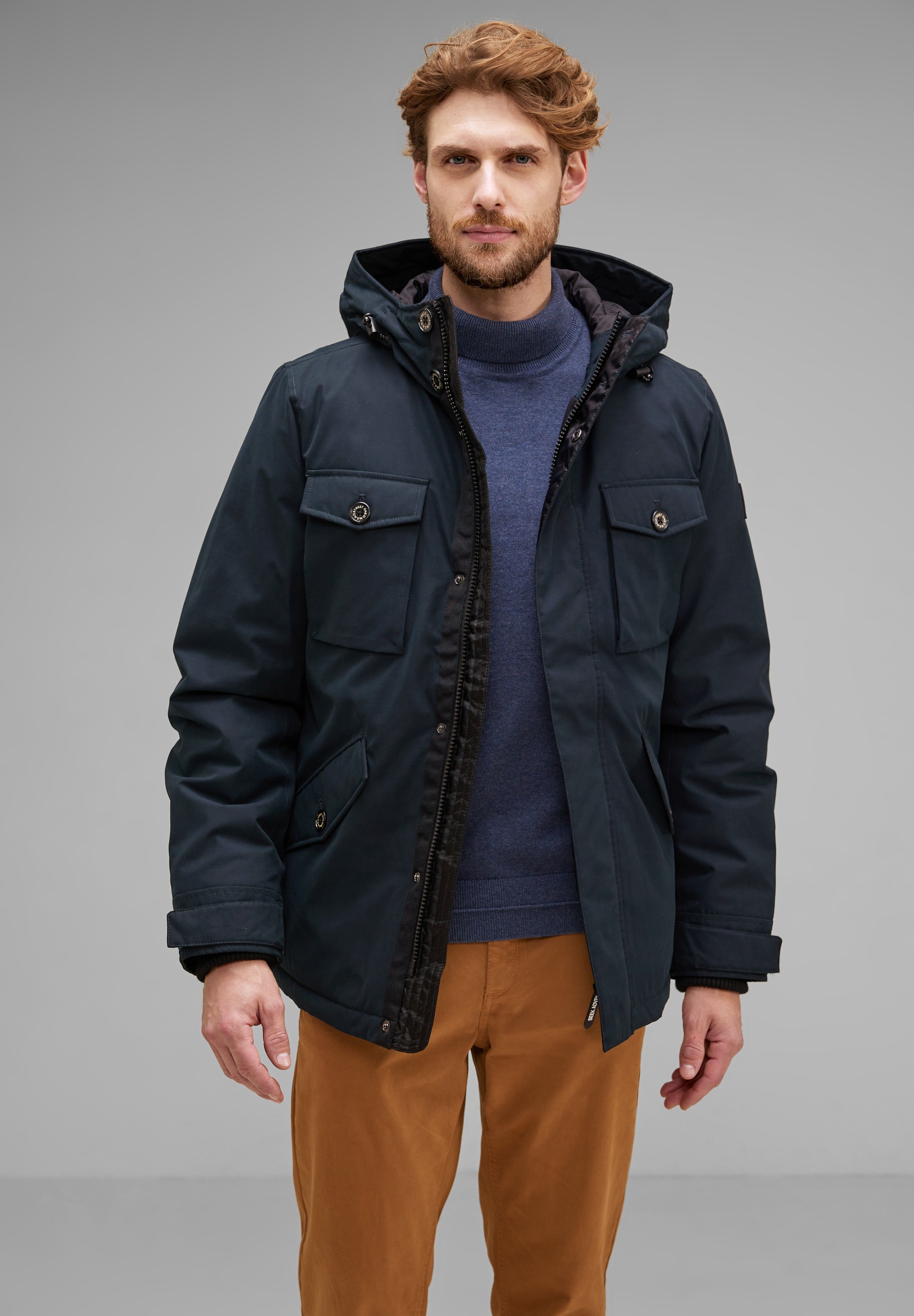 STREET ONE MEN Parka, mit Kapuze, mit Brusttasche