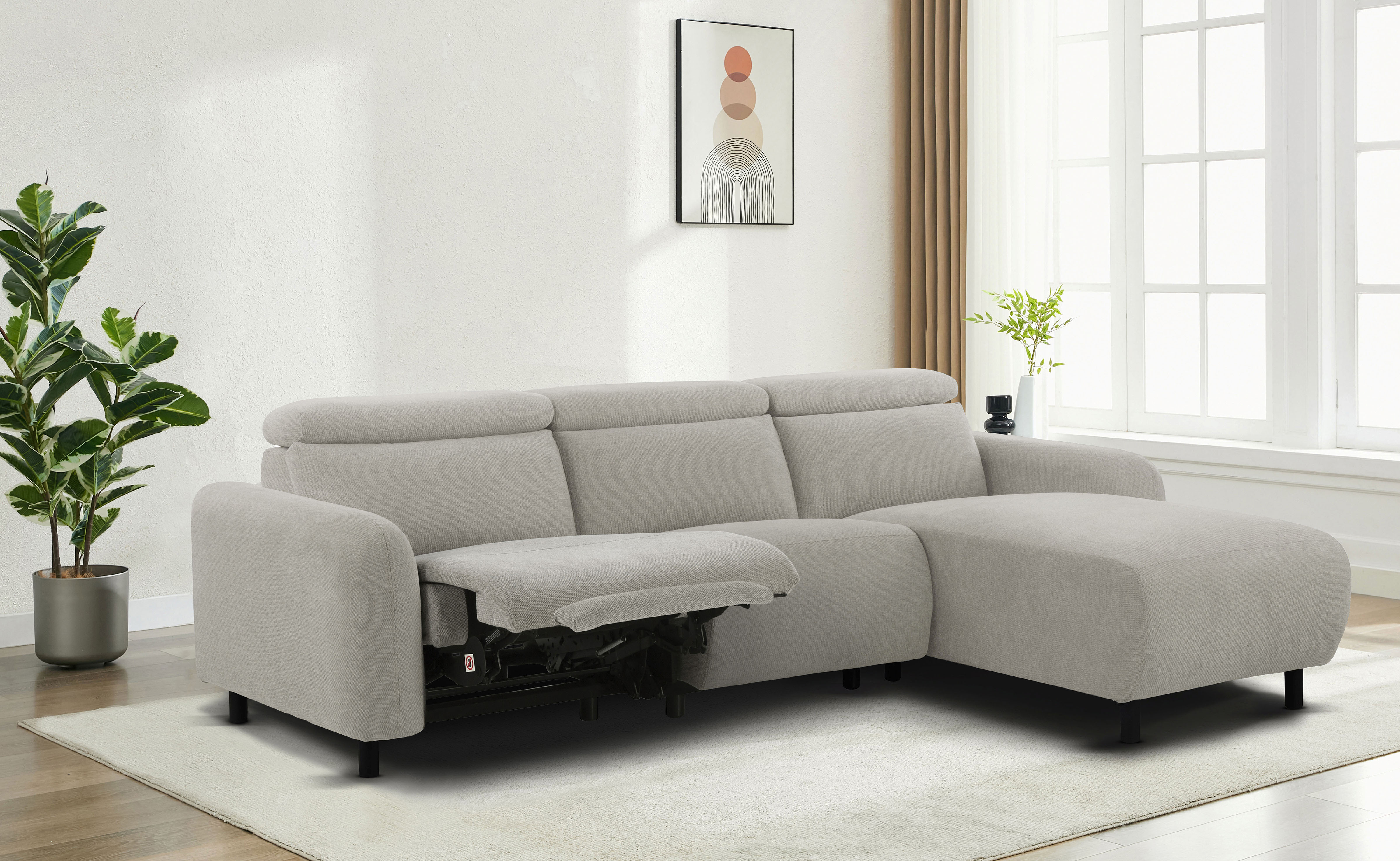 OTTO home Ecksofa "SKAANE Struktur, L-Form, 274 cm, manuelle/elektrische Relaxfunktion," rundes Design, Kopfteilverstellung, Federkernpolsterung