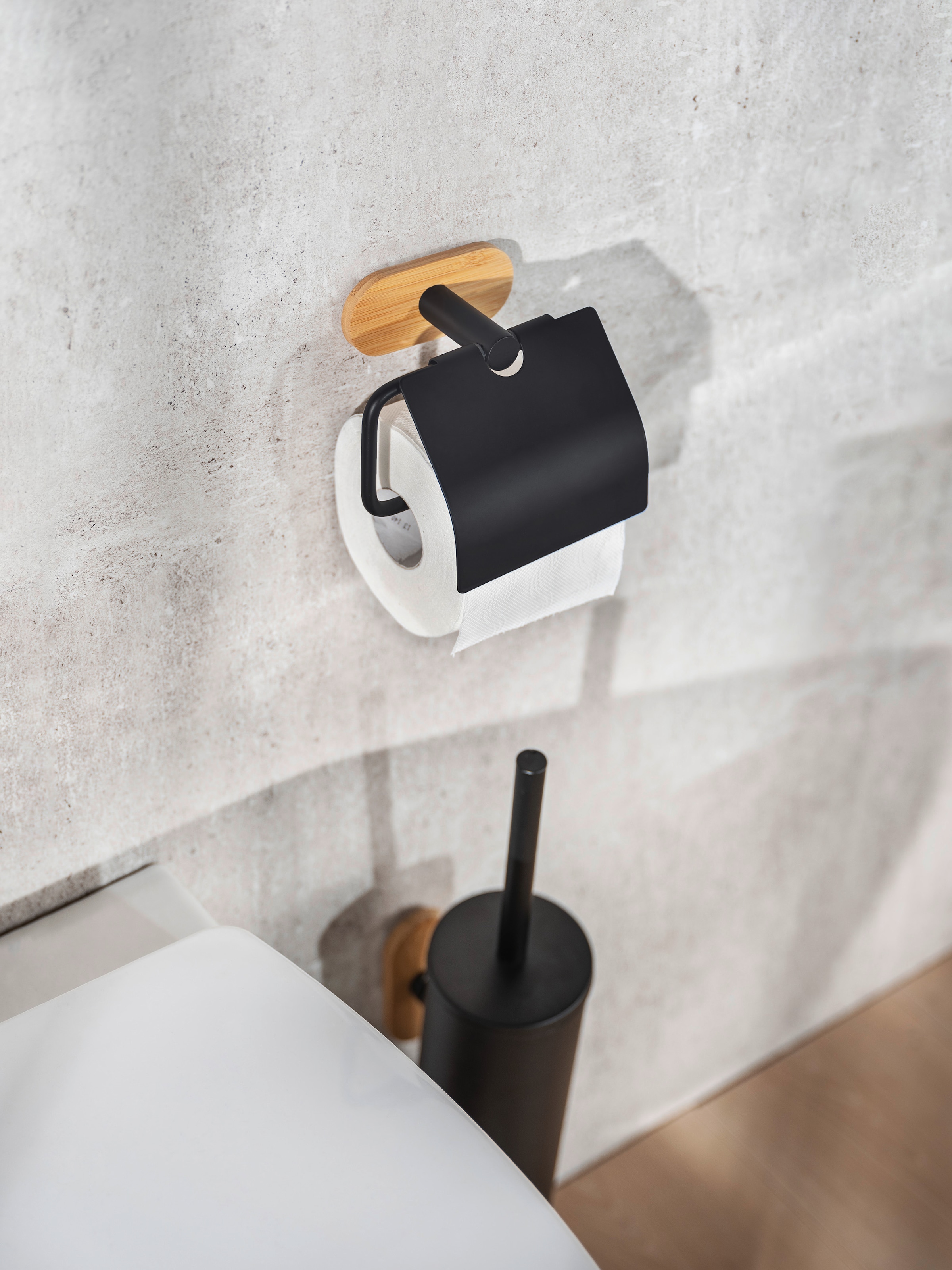 WENKO WC-Garnitur »Turbo-Loc® Orea«, aus Edelstahl-Bambus, bamboo, mit herausnehmbarem Innenbehälter, mit Turbo-Loc Befestigung