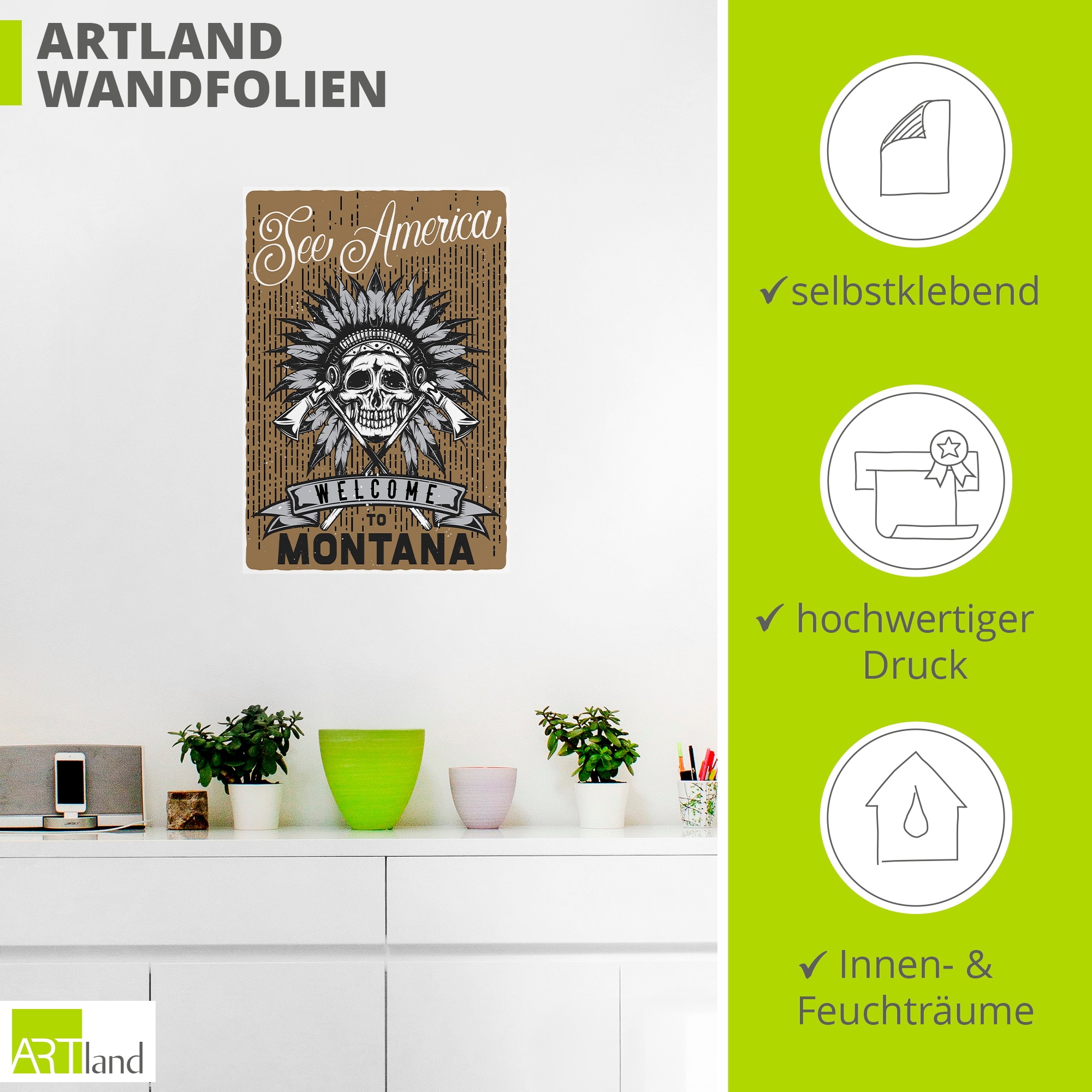 Artland Wandbild »Totenkopf Montana« 1 Stk. tlg. als Alubild, Leinwandbild, Poster, Wandaufkleber in verschied. Größen