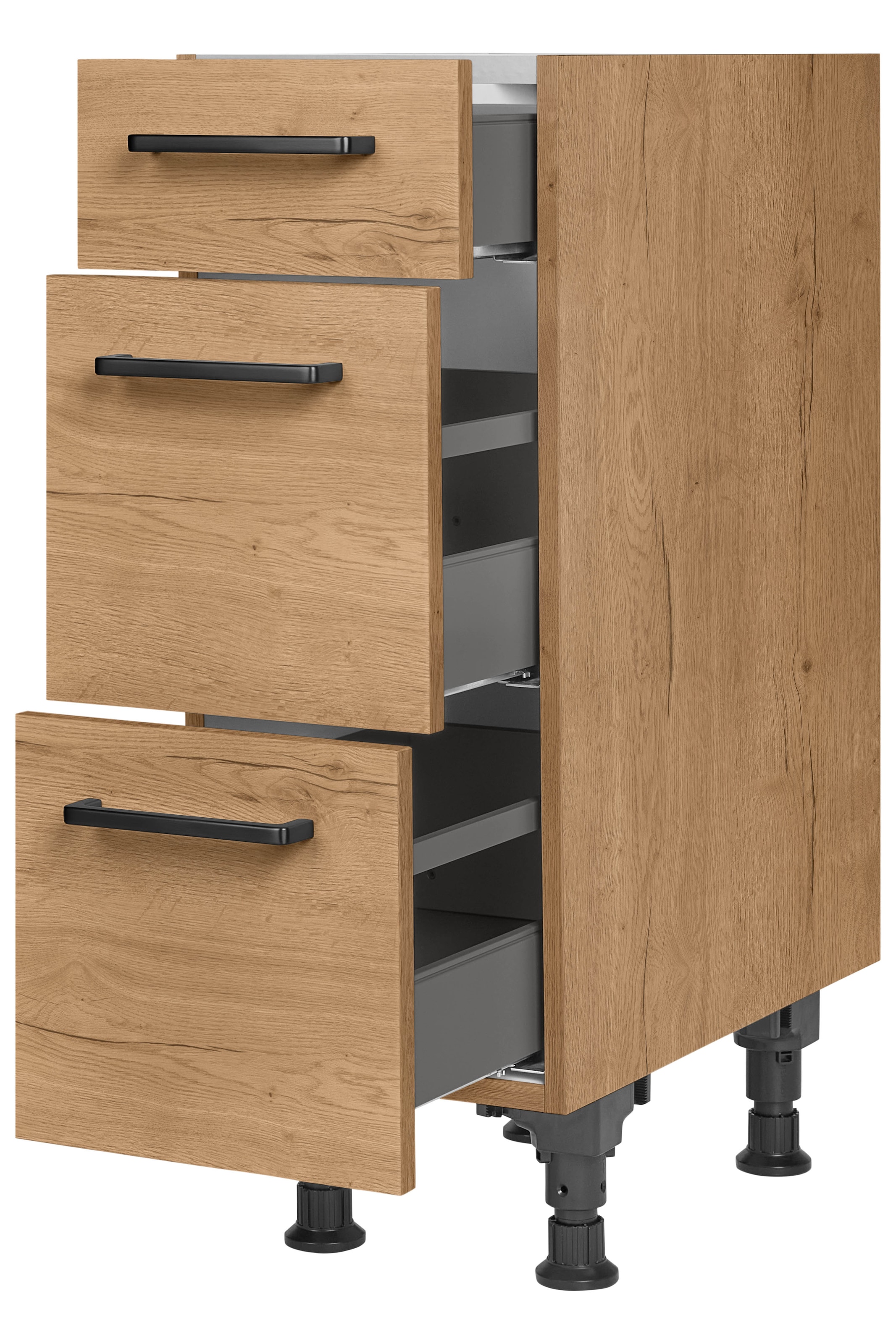 nobilia® Unterschrank »"Structura", vormontiert, mit höhenverstellbaren Sockelfüßen, in den« Breiten 30, 45, 60 und 90 cm, mit Schubkasten und Auszügen