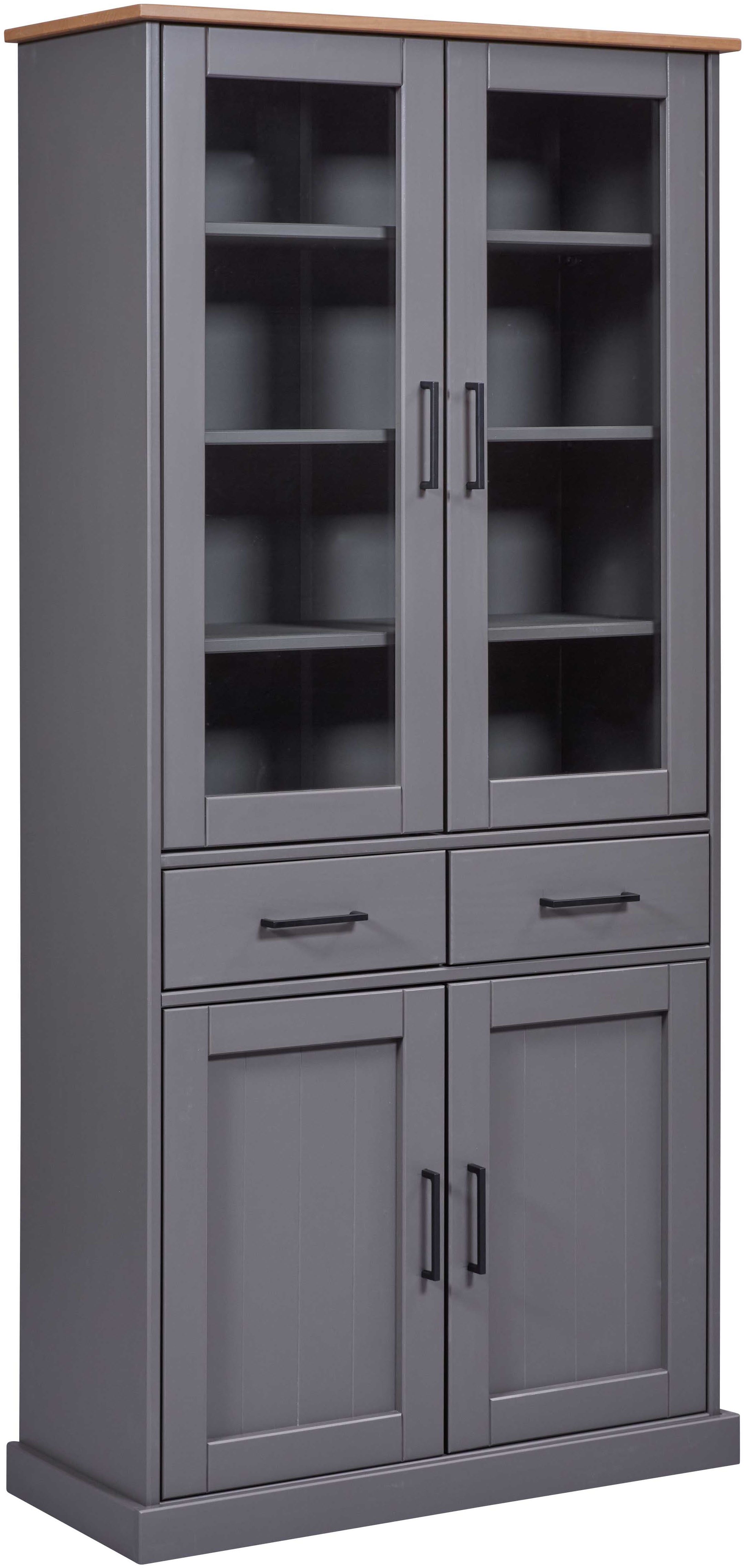Inter Link Buffet "Forenzo Kiefer Massivholz, Vitrinenschrank, 2 Glastüren" 1 Stk. tlg. Geschirrschrank im Landhausstil, FSC, BxTxH: 90 x 38,4 x 190 cm