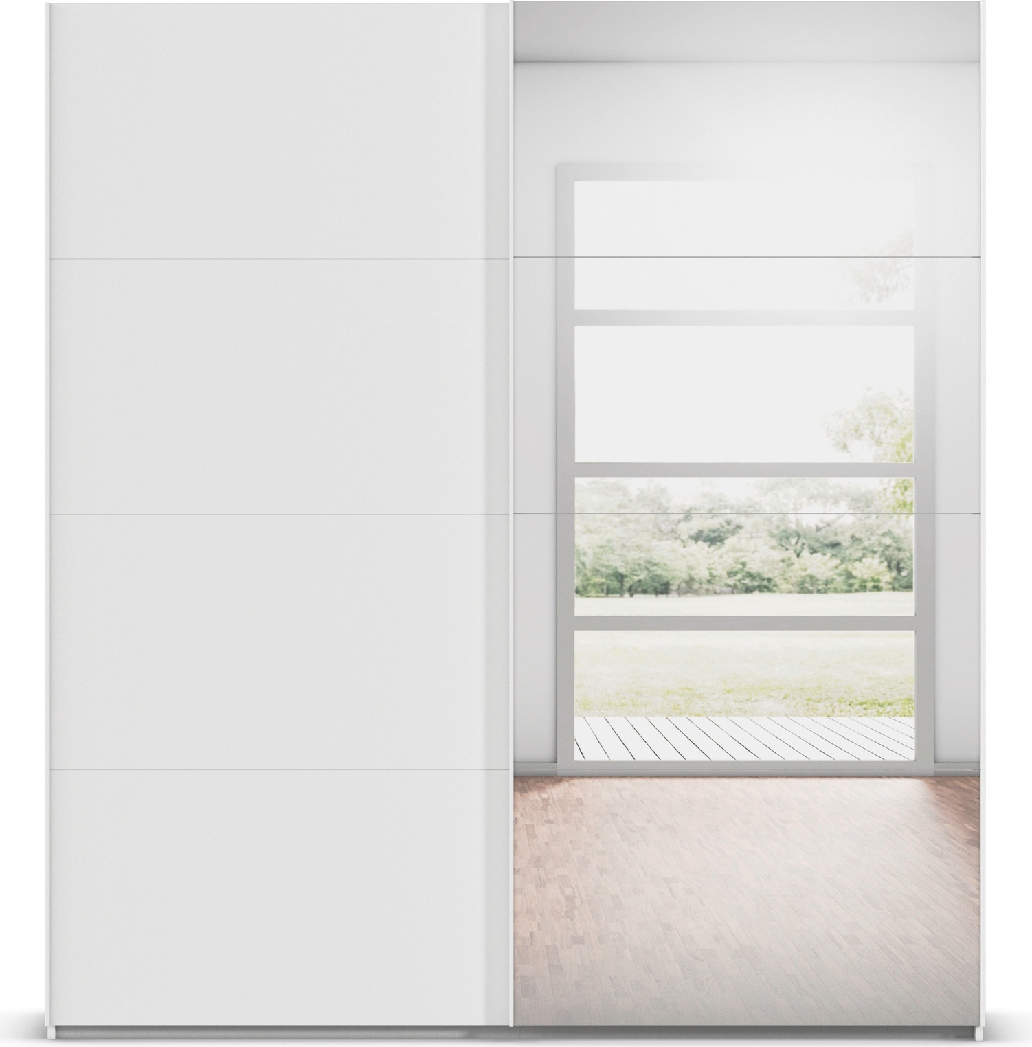 rauch Schwebetürenschrank »Kleiderschrank Schrank Garderobe Schlafzimmerschrank EVELYN«, in elegantem Stil mit Spiegel 5 Breiten viel Stauraum MADE IN GERMANY
