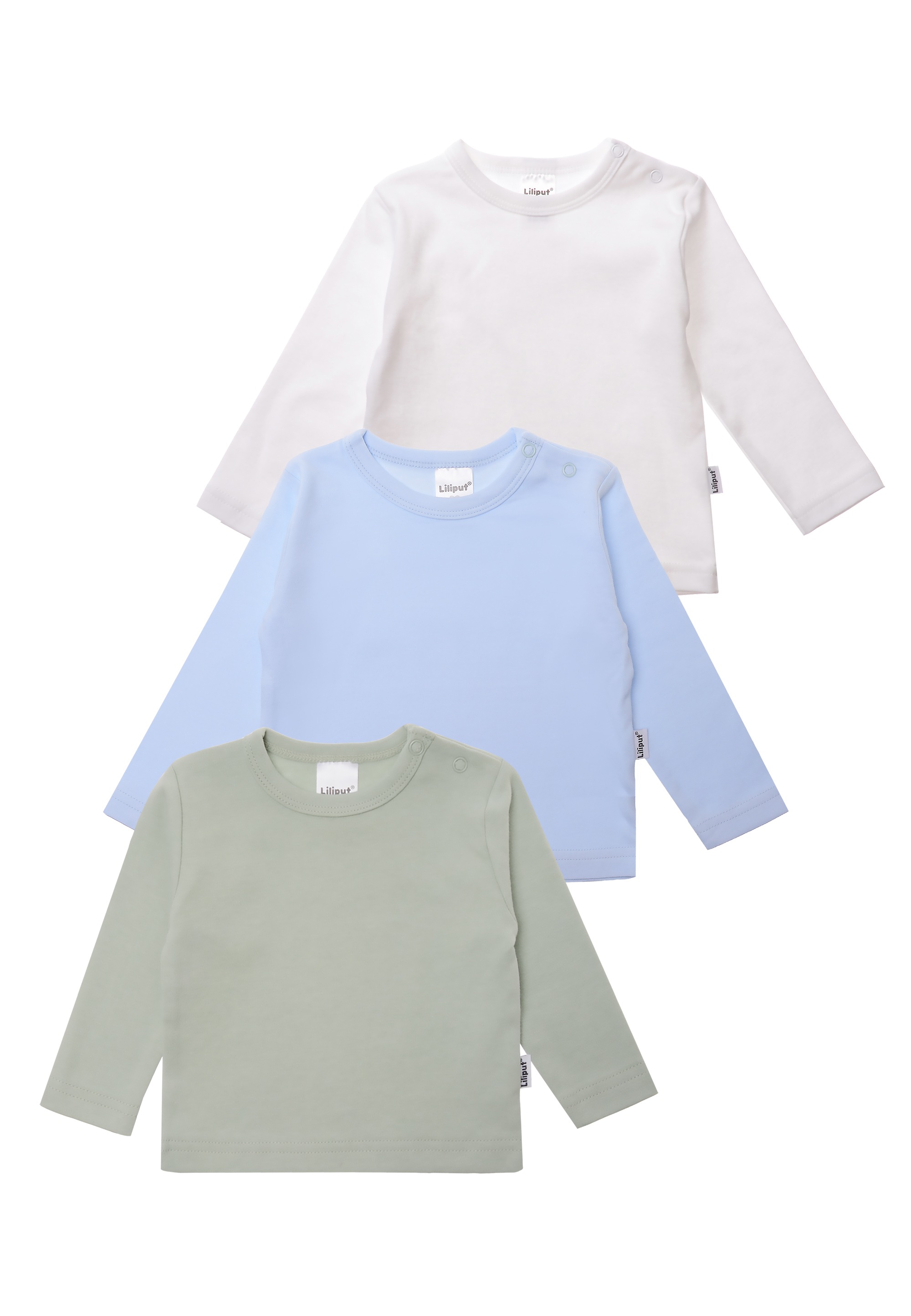 Liliput Langarmshirt »weiß, schilf und hellblau«, mit Druckknöpfen auf der Schulter