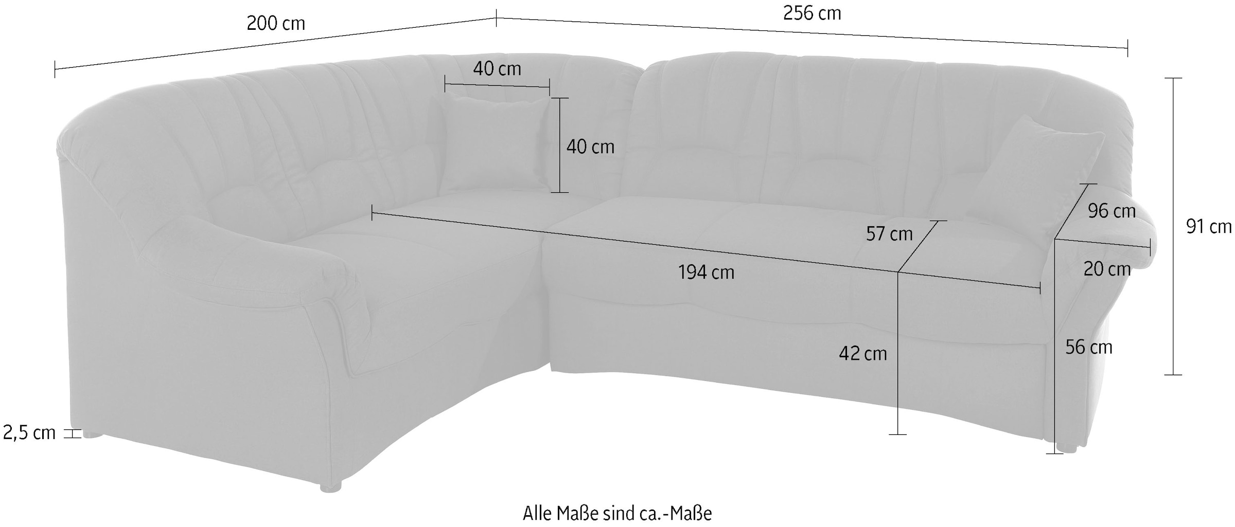 DOMO collection Ecksofa »Bahia, zeitlos und elegant, bequeme Armlehnen, L-Form«, Belastbarkeit bis 140 kg pro Sitzfläche, mit Federkern und Zierkissen