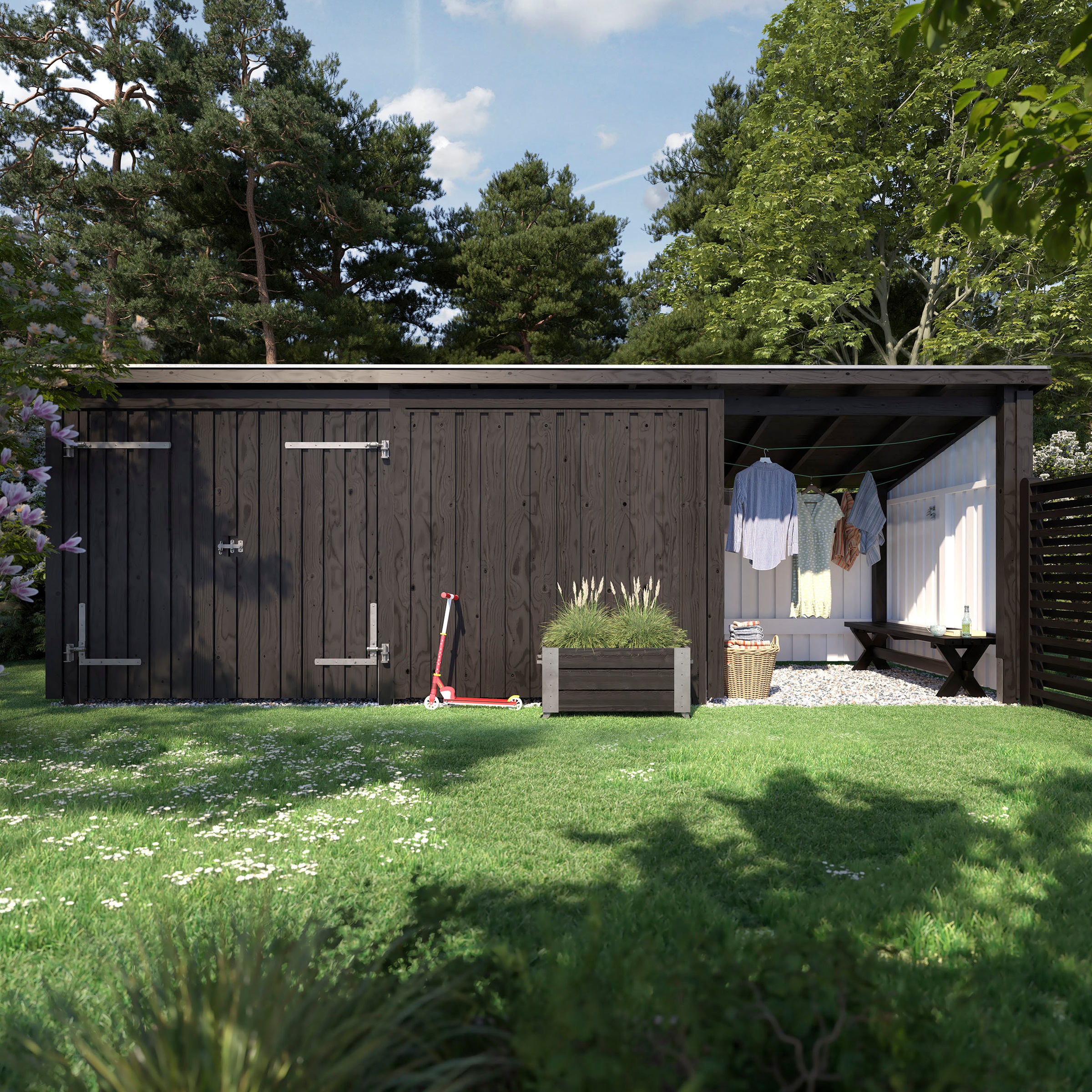 PLUS Gartenhaus "Multi" Gartenhaus 14 m², Doppeltür und Wand, Dachpappe/Alu günstig online kaufen