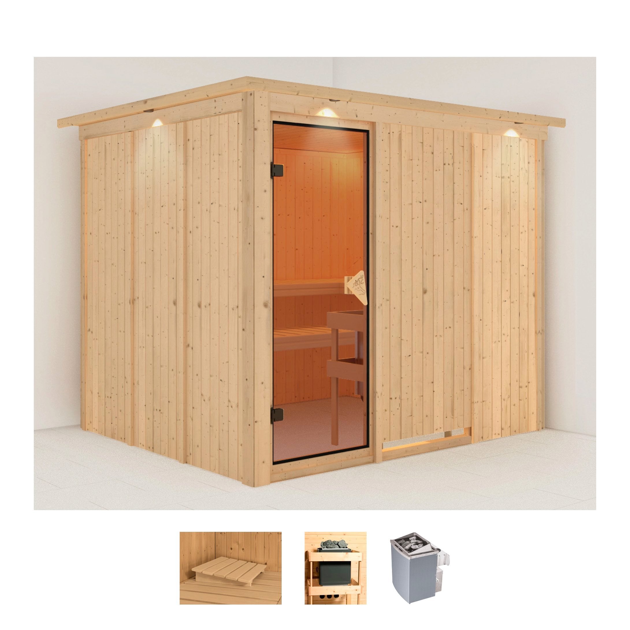 Karibu Sauna "Gitte" Set, Ofen 9 kW integr. Strg
