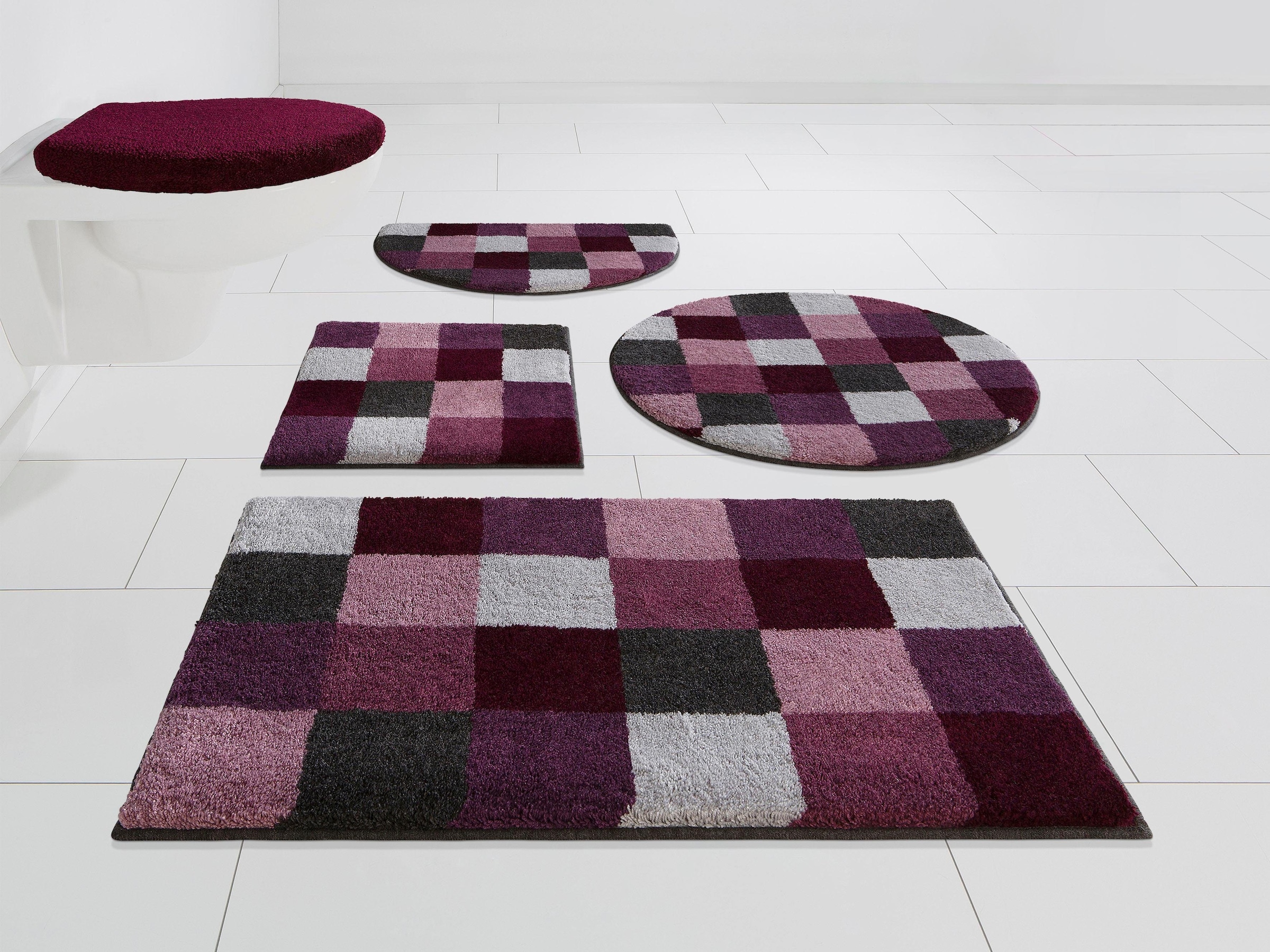 Grund Badematte "Mosaik, Badvorleger, Badezimmer Teppich, sehr weich" Höhe 20 mm rutschhemmend beschichtet fußbodenheizungsgeeignet angenehm weich, auch als 3 teiliges Set erhältlich, Made in Europe