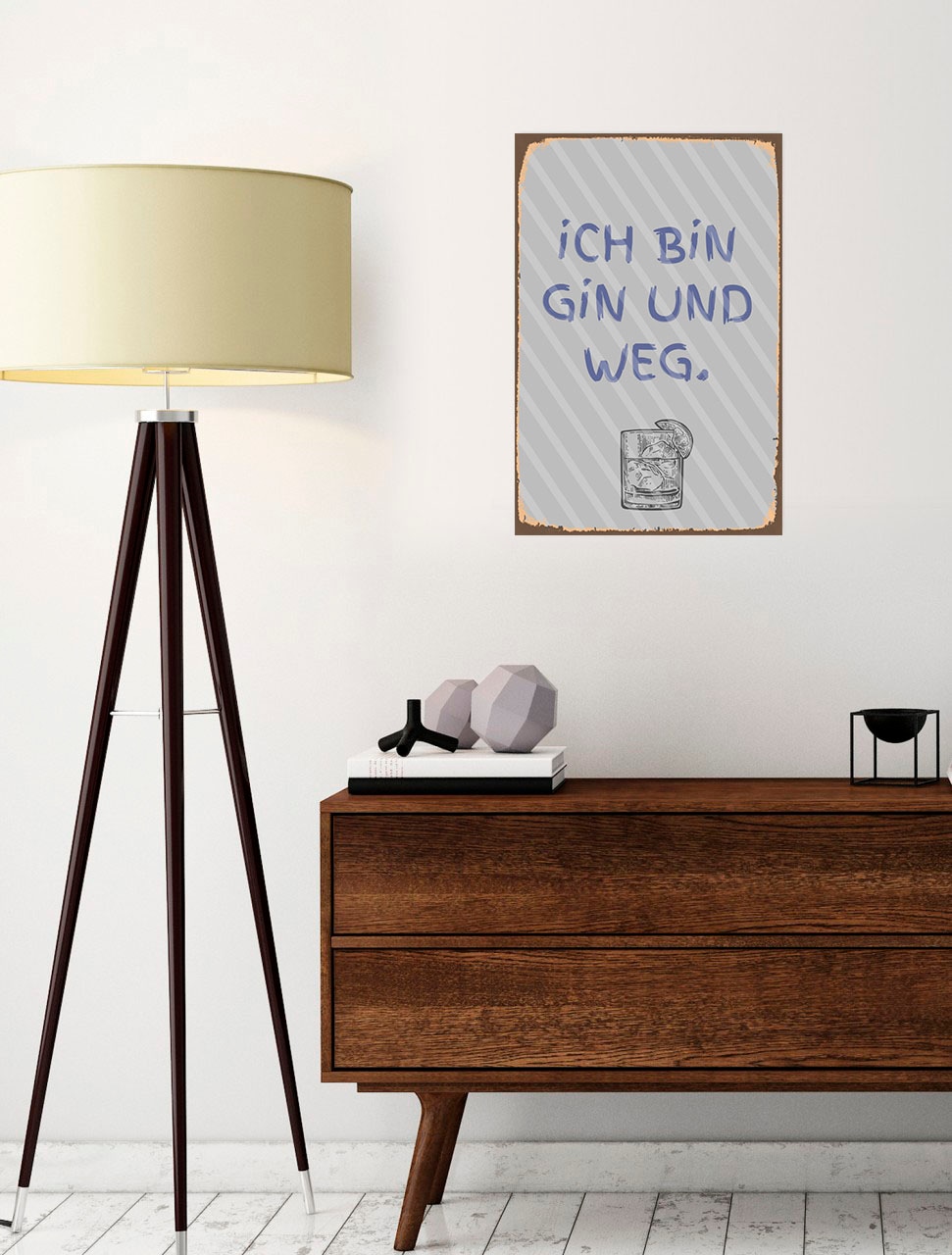 queence Metallbild "gin und weg" Getränke  Schriftzug  Schriftzüge 1 Stk. t günstig online kaufen