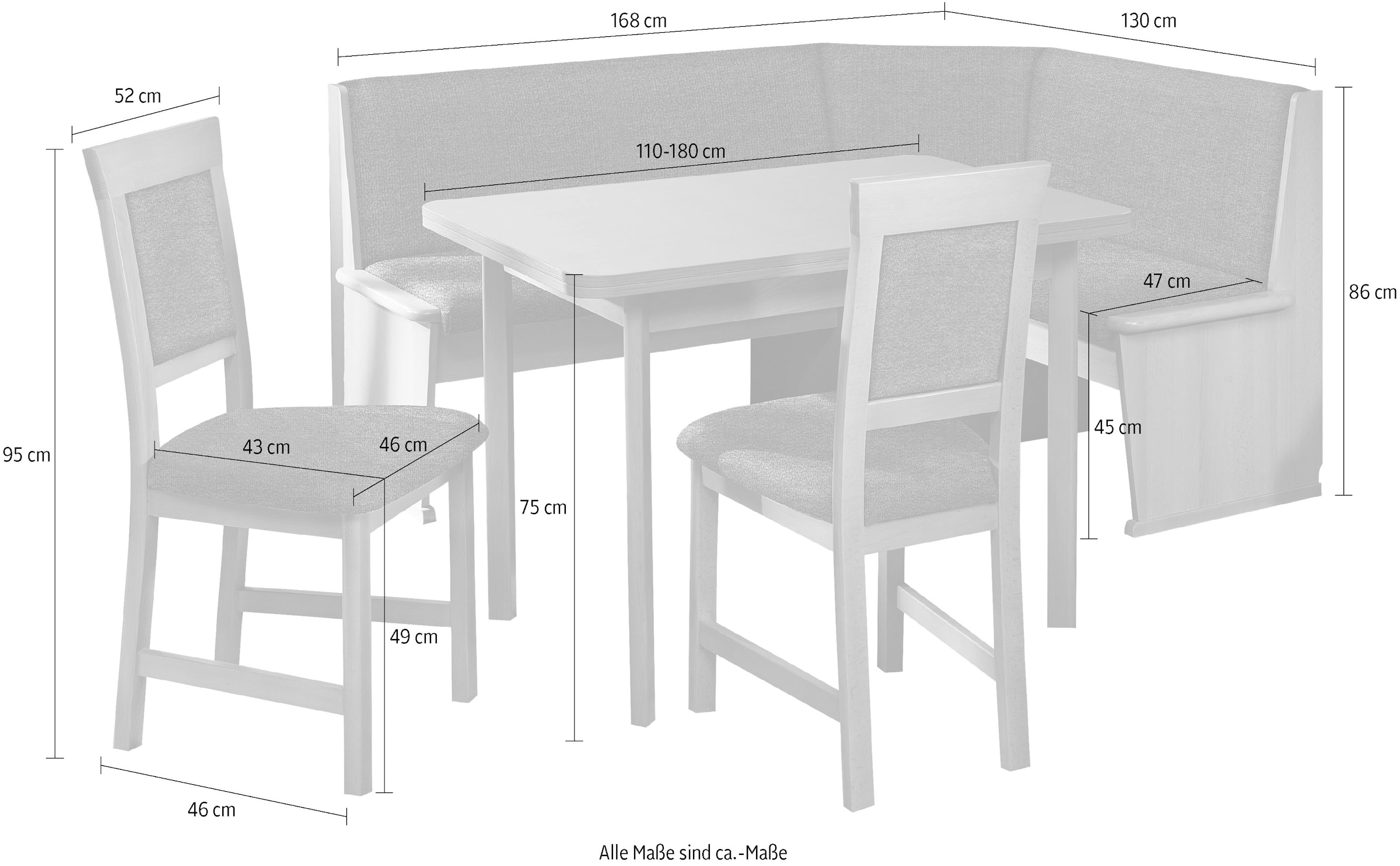 SCHÖSSWENDER Eckbankgruppe »Isar«, Eckbank Stühle | umstellbar, mit und Auszug links 110(180)cm, rechts BAUR bestellen