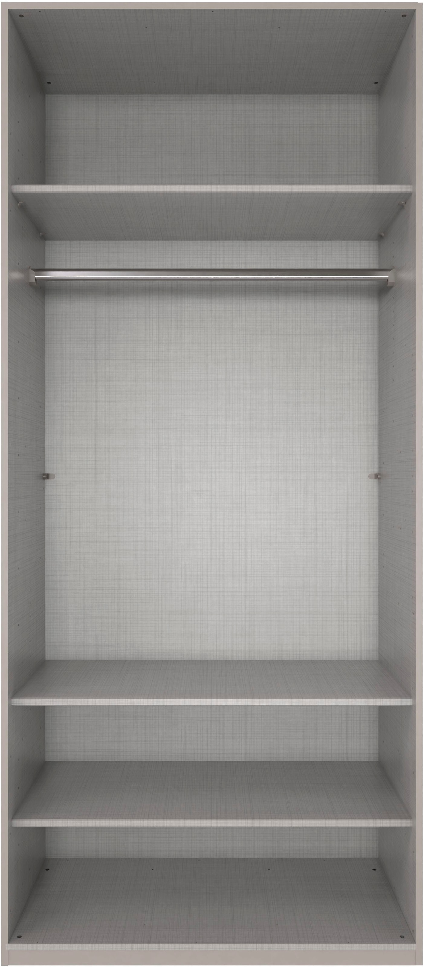 Wimex Kleiderschrank »Mugano, in 5 Breiten und 2 Höhen, Made in Germany«, (in Basic oder Premium Ausstattung mit 2 weiteren Einlegeböden), mit langen Griffstangen aus Metall, wahlweise mit oder ohne Spiegel
