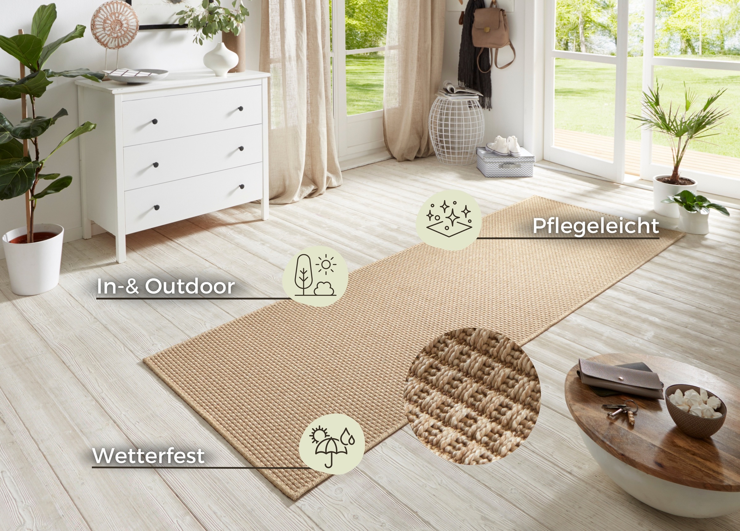Läufer HANSE HOME "Nature 600" Gr. 53, beige, B:80cm H:5mm L:150cm, Polypropylen (PP), Teppiche, Läufer, Flachgewebe, In- & Outdoor, Rutschfest, Flur, Küche, Garten, Terrasse 2