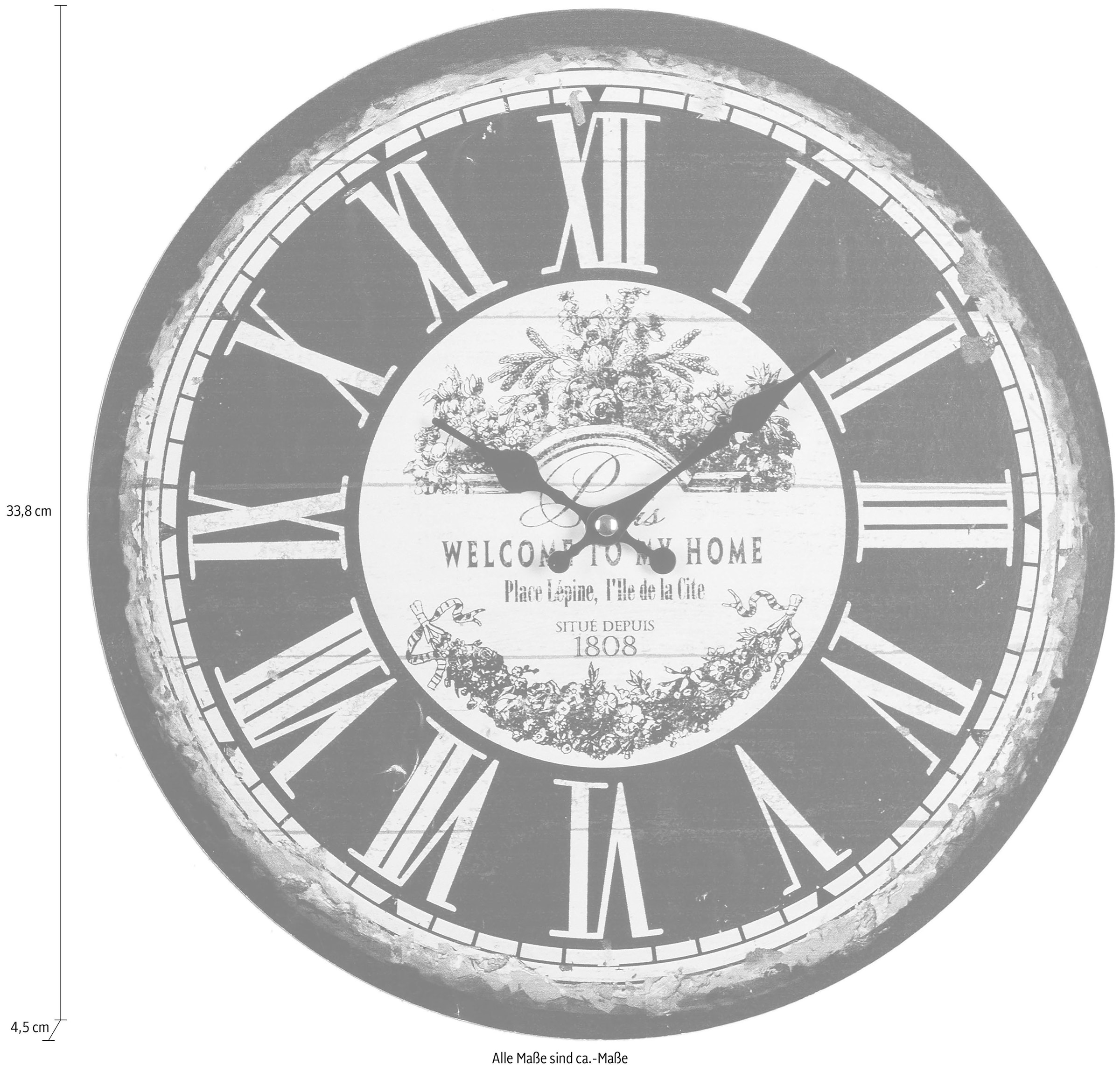 Myflair Möbel & Accessoires Wanduhr »"Welcome"«, rund, Ø 33,8 cm, römische Ziffern, dekorativ in Küche & Wohnzimmer