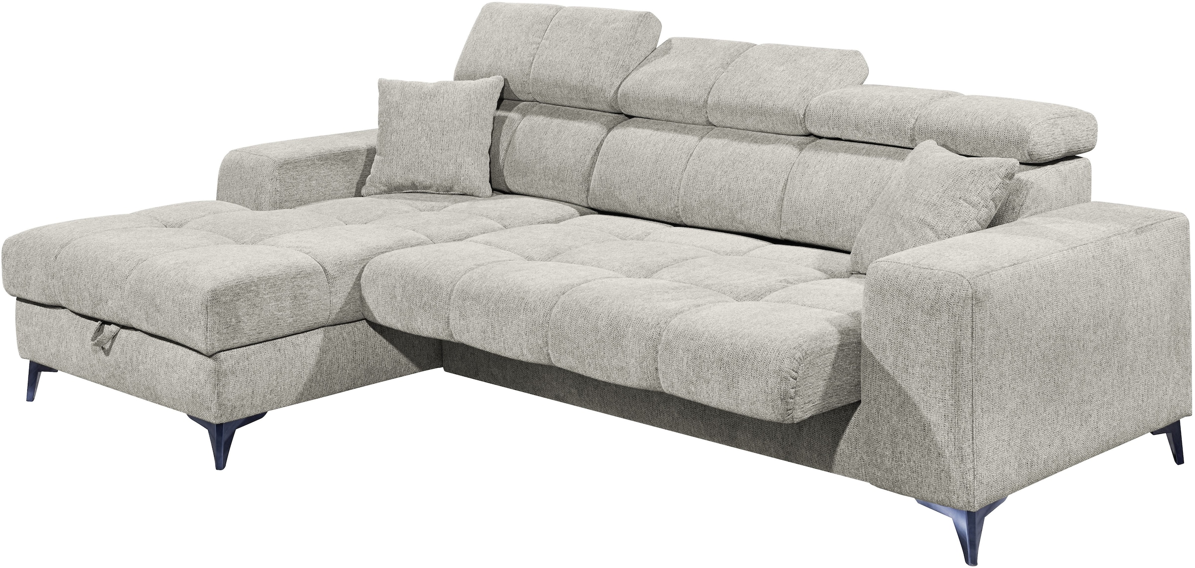 ED EXCITING DESIGN Ecksofa »Sydney L-Form mit Bettfunktion, Bettkasten, Kopfteilverstellung«, motorischer Sitztiefenverstellung, USB-Port & 2 Zierkissen