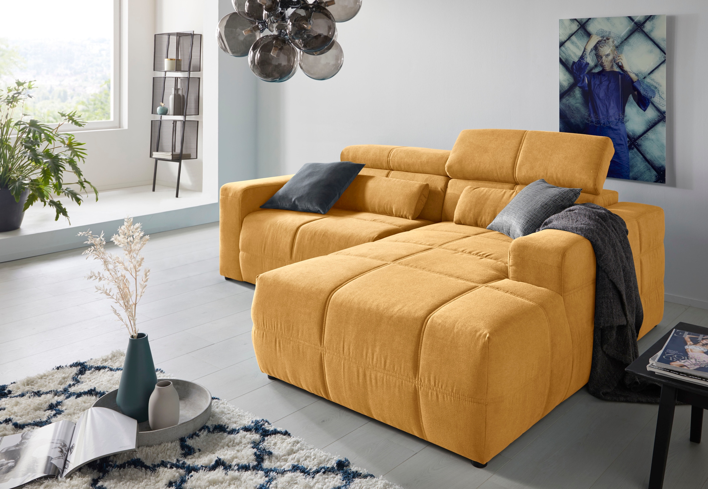 DOMO collection Ecksofa "BRANDON inkl. Kopfteilverstellung, 214x100x80 cm, L-Form" Mit Kopfteilverstellung, auch in Leder und Cord, L-Form