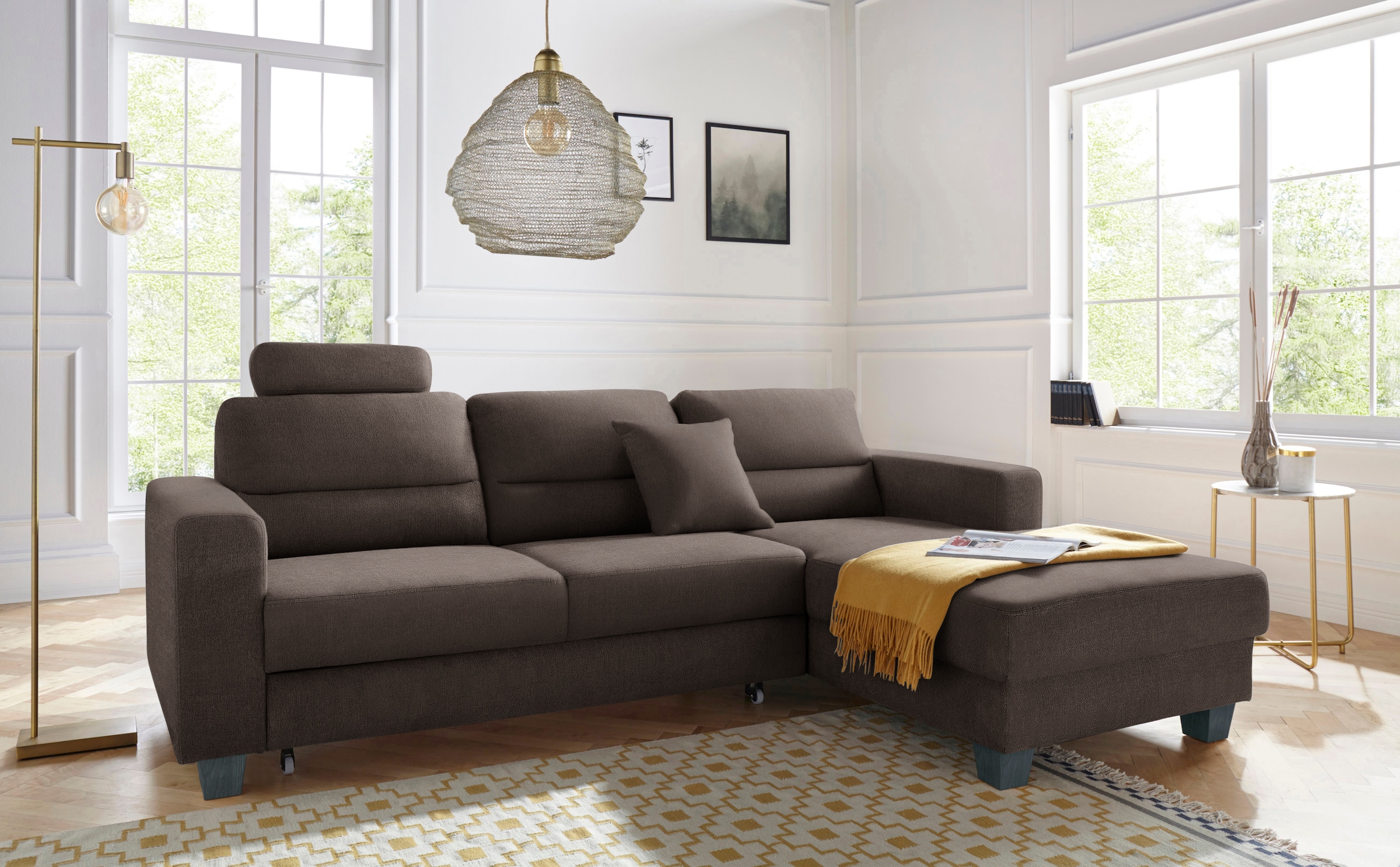 TRENDMANUFAKTUR Ecksofa »Chamber, zeitlos und modern, bequem mit hohem Sitzkomfort, L-Form«, inklusive einer Kopfstütze, wahlweise mit Schlaffunktion