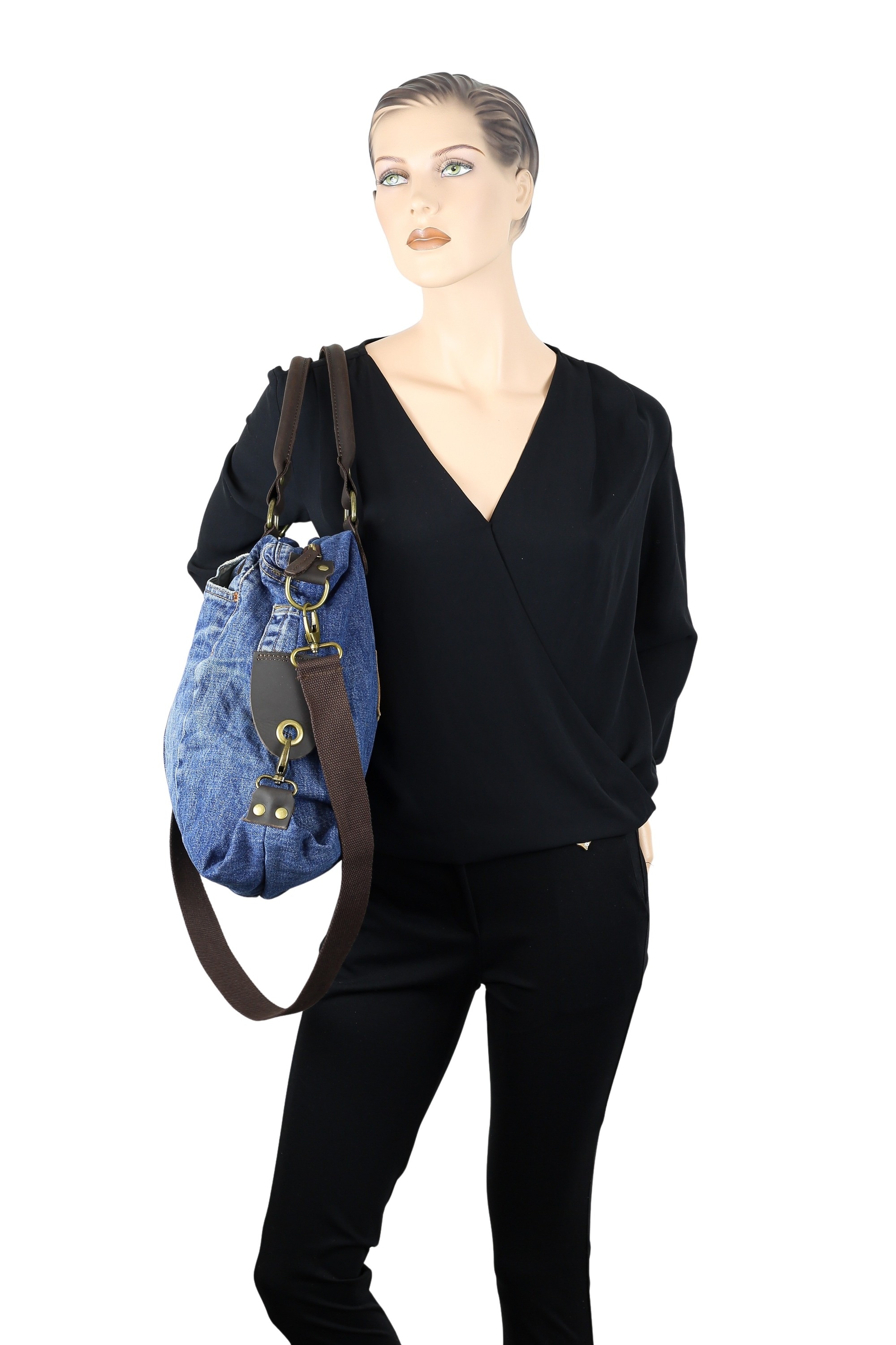 COLLEZIONE ALESSANDRO Shopper »Montana«, aus Jeans und Glattleder mit langen Henkeln