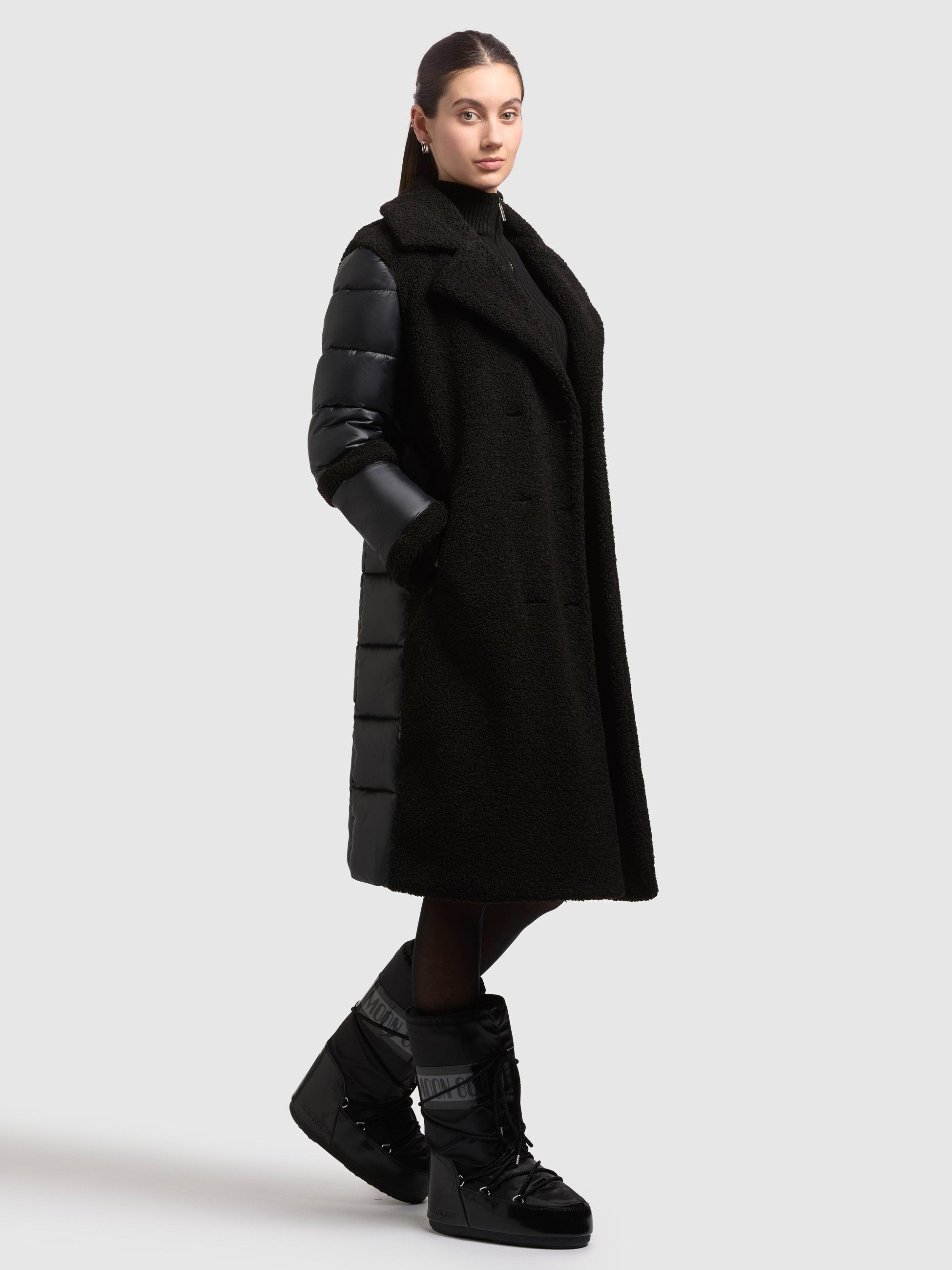 khujo Wintermantel »Kalmia« Langer Hybridmantel aus kuscheligem Plüsch mit Taillengürtel