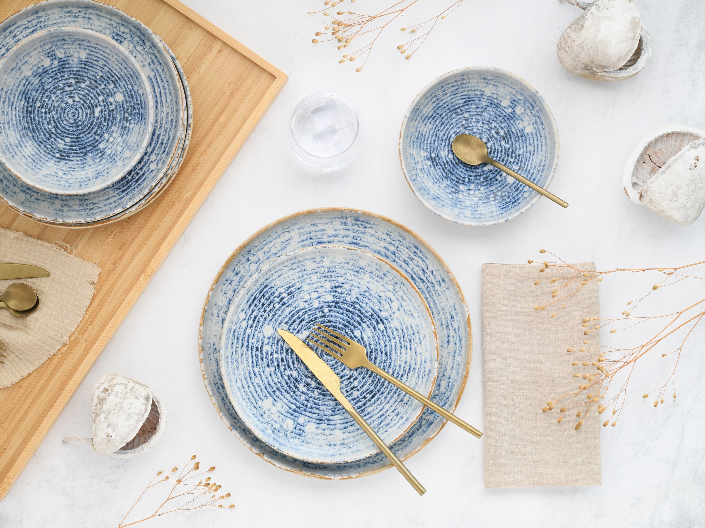 CreaTable Teller-Set »Uno Mykonos, Tellerset 12-tlg«, (Set, 12 tlg.), Sommerlich, Vintage Style, Reaktivglasur