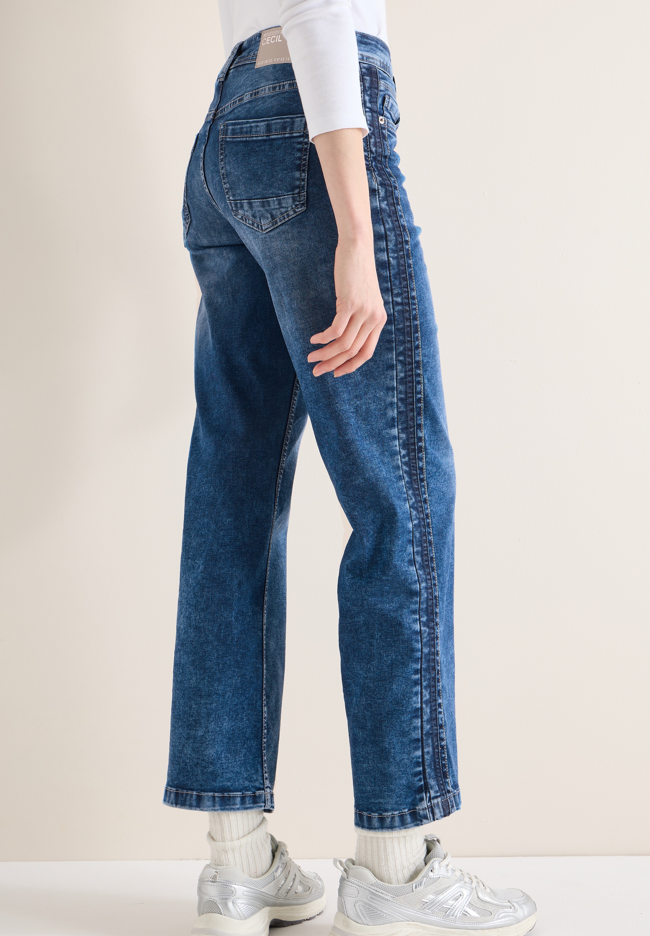 Cecil Weite Jeans "Style NEELE Mid Blue" mit tonalen Gallonstreifen und Str günstig online kaufen