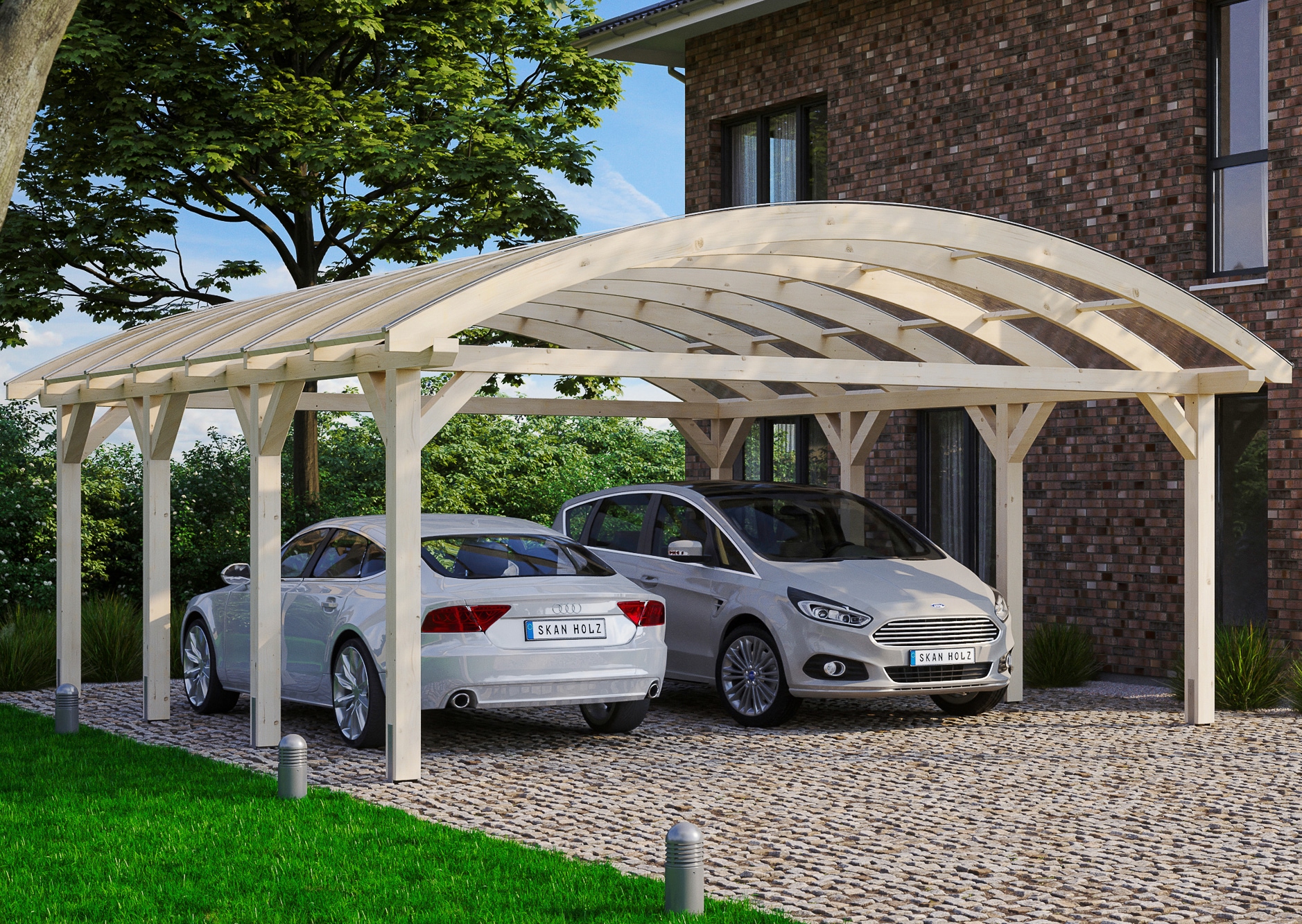 Skanholz Doppelcarport "Franken" Leimholz 550 cm natur