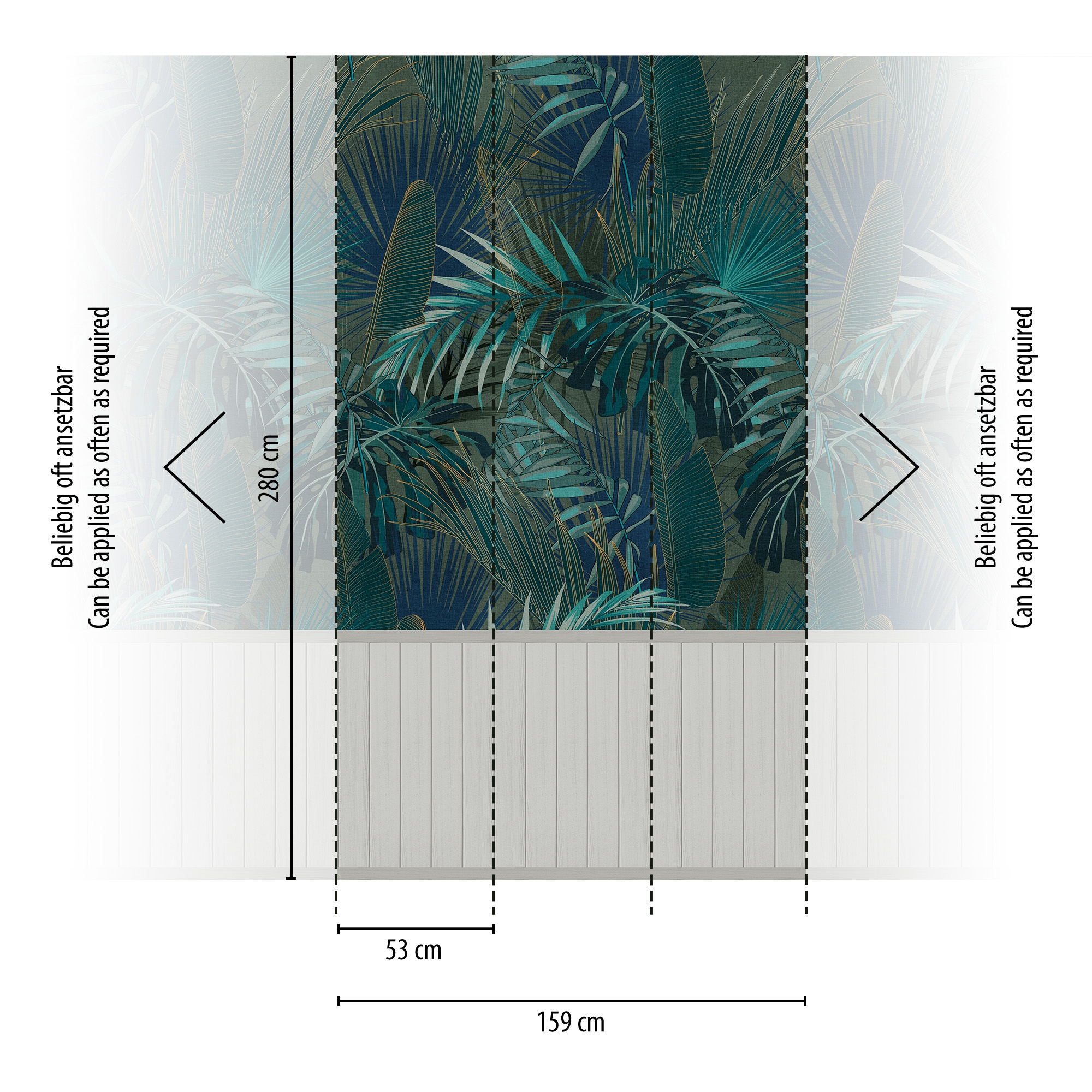 living walls Fototapete »Wallpanel Tapete Wandpaneele Motivtapete Dschungel Landhaus« matt strukturiert Vliestapete Blätter für Schlafzimmer Küche Wohnzimmer Wandpaneele Flur