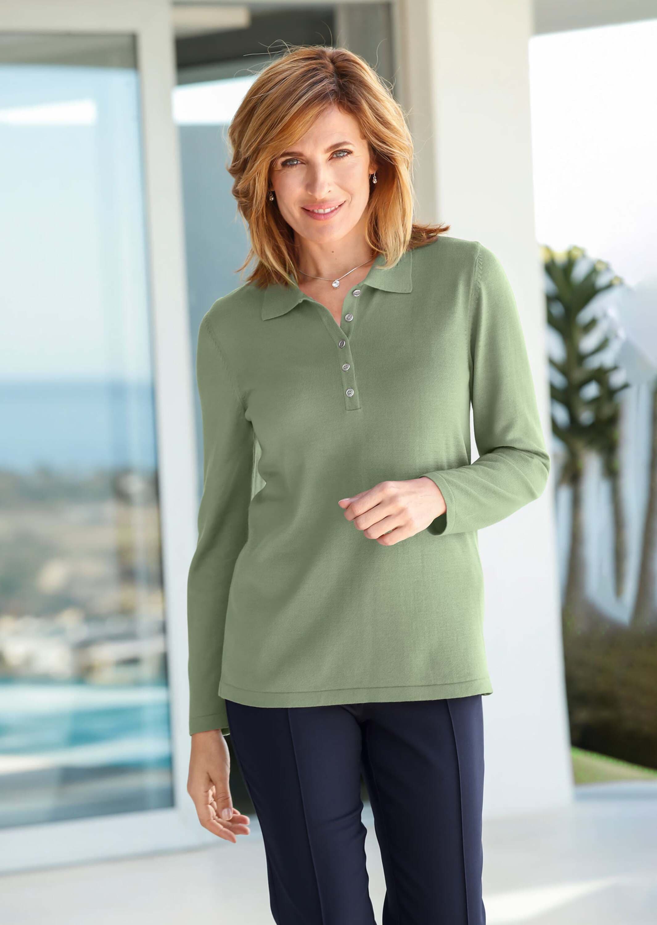 GOLDNER Strickpullover »Kurzgröße Pullover mit Polokragen«