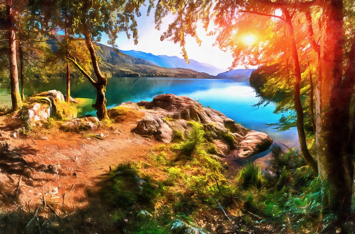 Papermoon Fototapete "Bergsee Malerei" günstig online kaufen