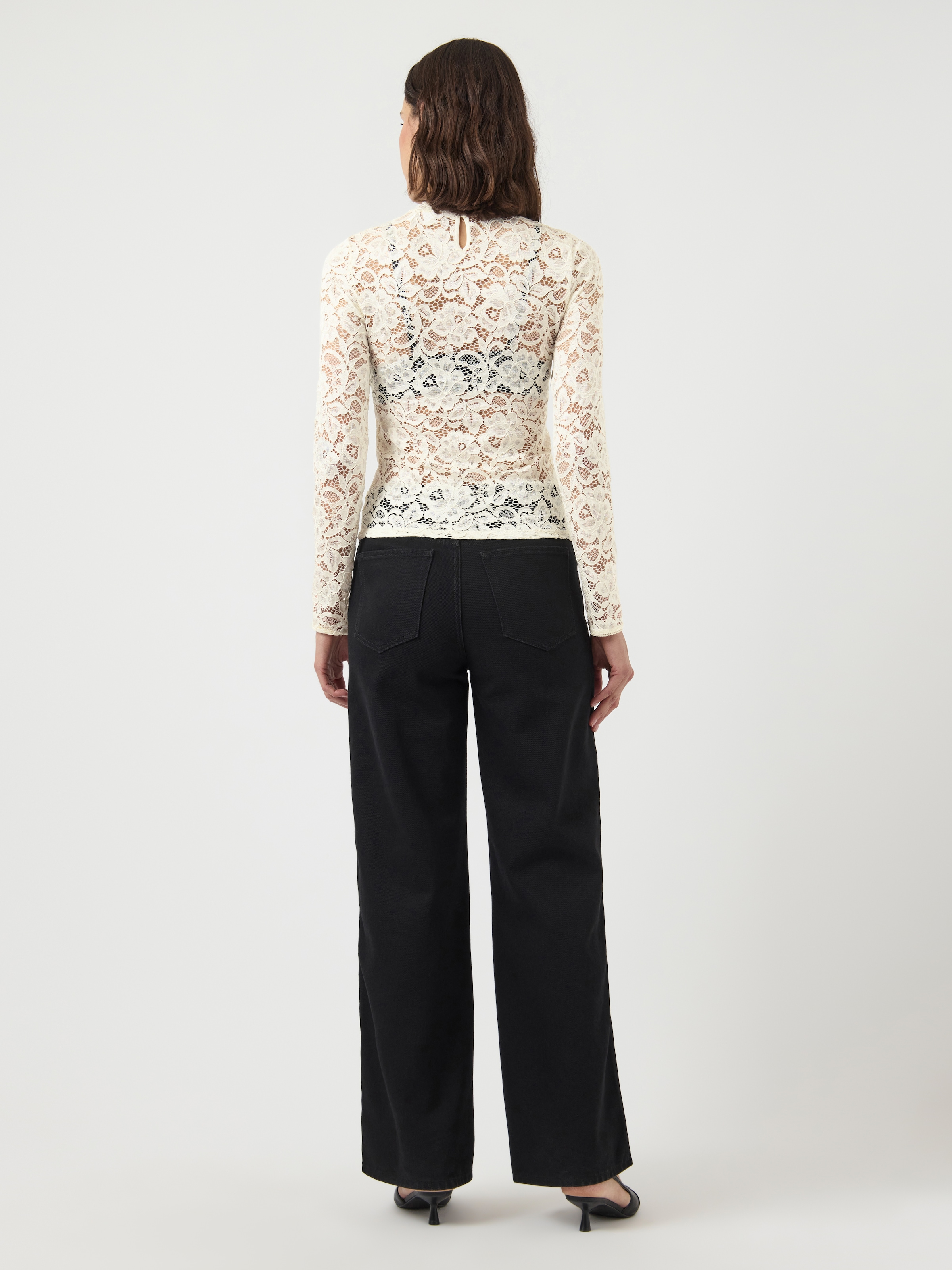 Y.A.S Langarmshirt »YASLACEY LS LACE TOP S. NOOS« Materialmix, slim fit