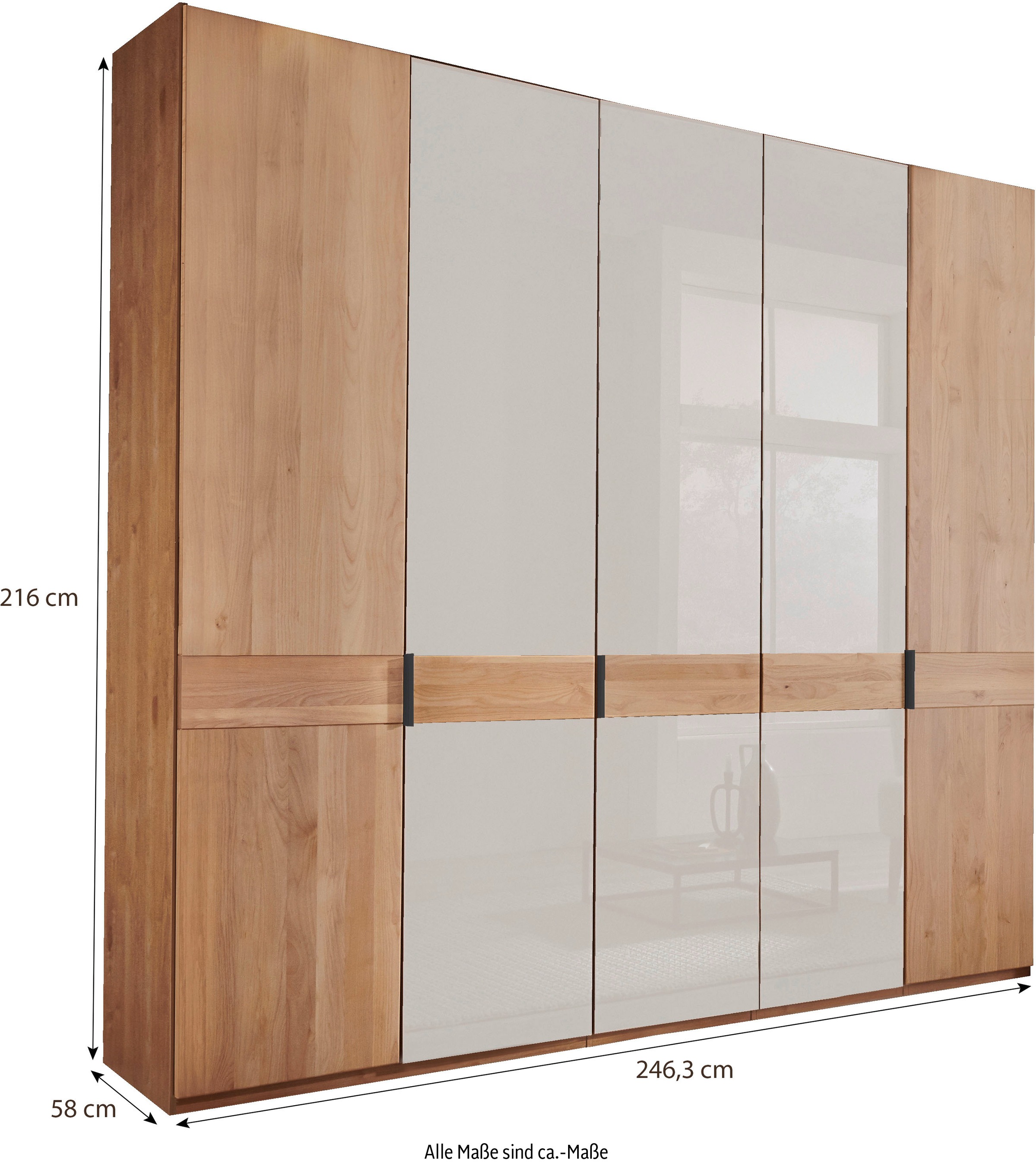 WIEMANN Drehtürenschrank »Cardiff, Massivholztüren in Kombination mit Glas- oder Spiegeltüren«, (4 Breiten, 2 Höhen 216/236cm auswählbar), hochwertiges Design in langlebiger Qualität, viel Stauraum