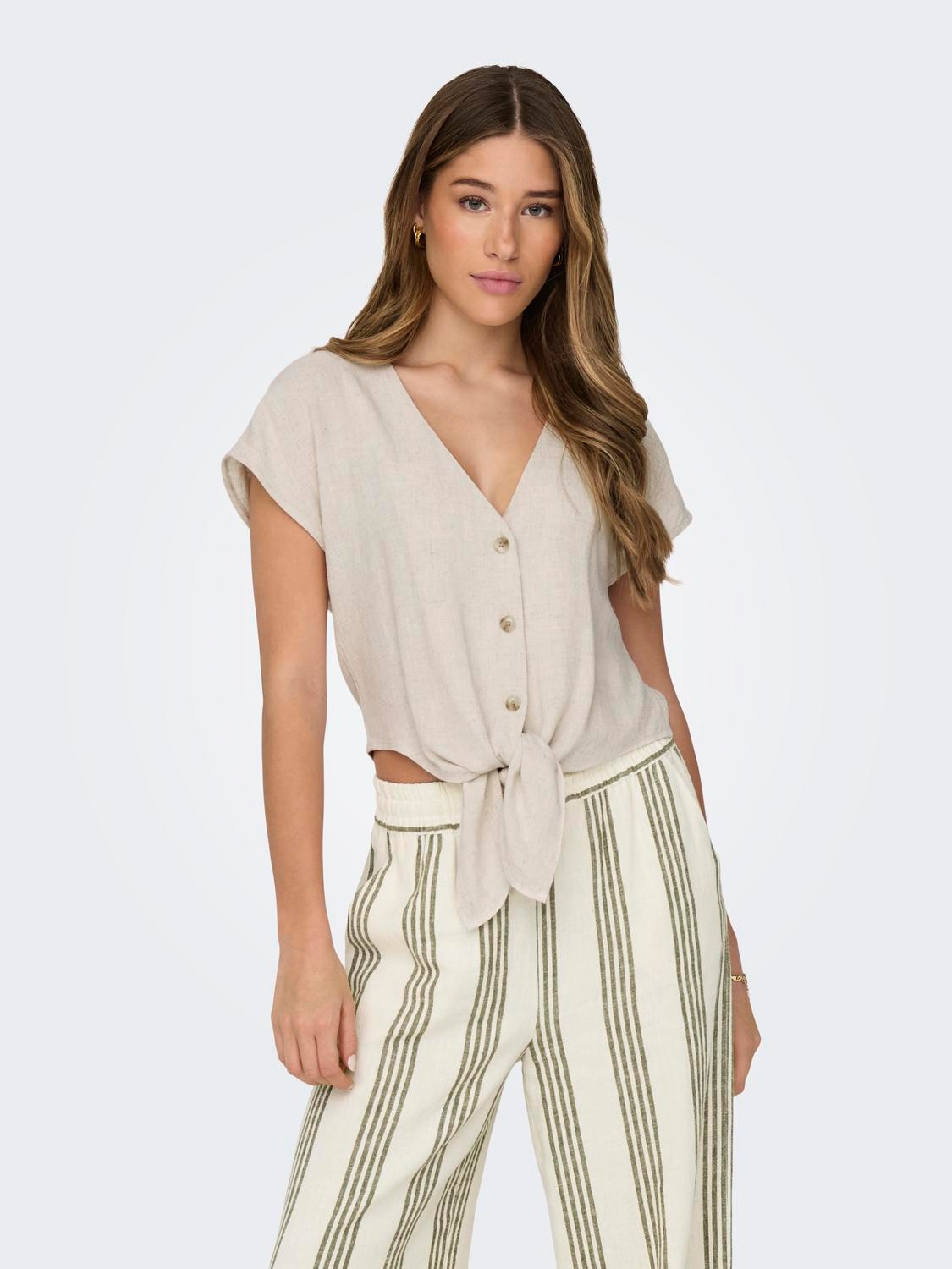 ONLY Kurzarmbluse "ONLSIESTA SS KNOT LIN BL SHIRT PNT NOOS", mit Leinen günstig online kaufen