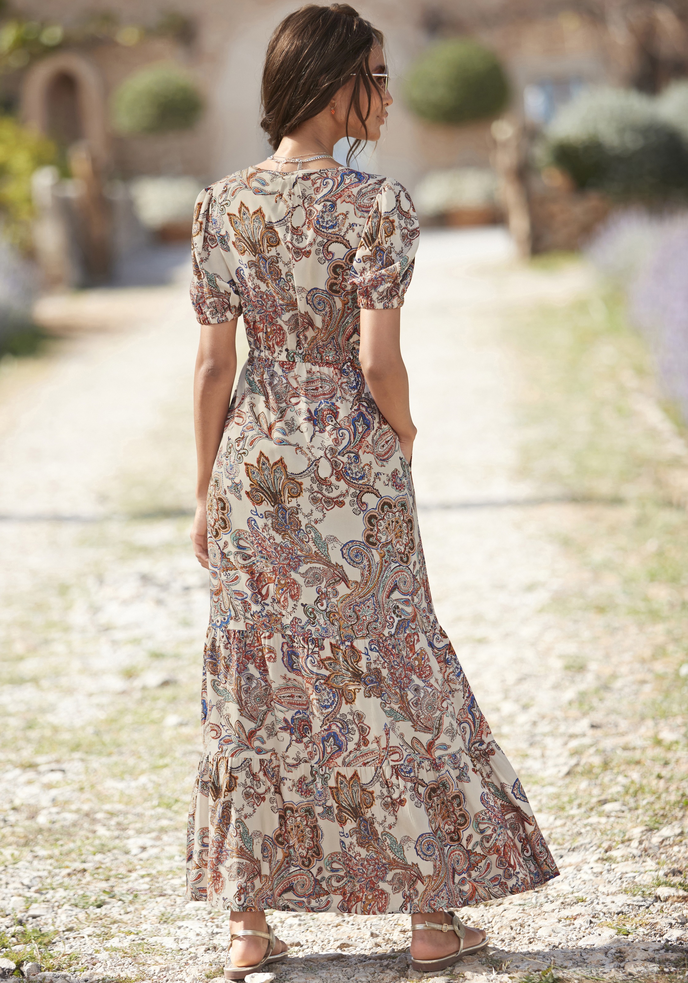 Vivance Maxikleid, aus gewebter Viskose, Paisleyprint, Druckkleid, Volants