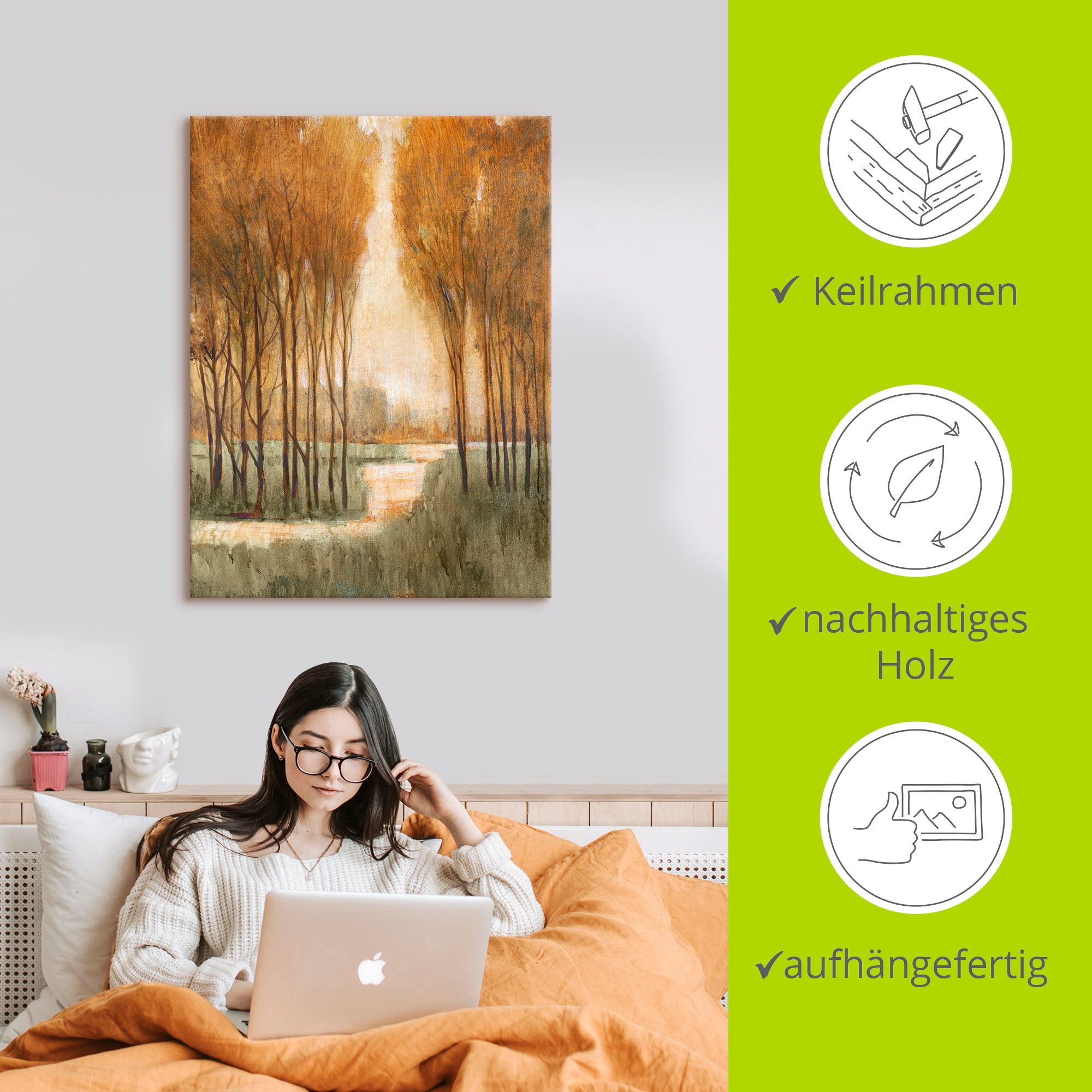 Artland Leinwandbild »Goldener Wald I«, Wald, (1 St.), auf Keilrahmen gespannt
