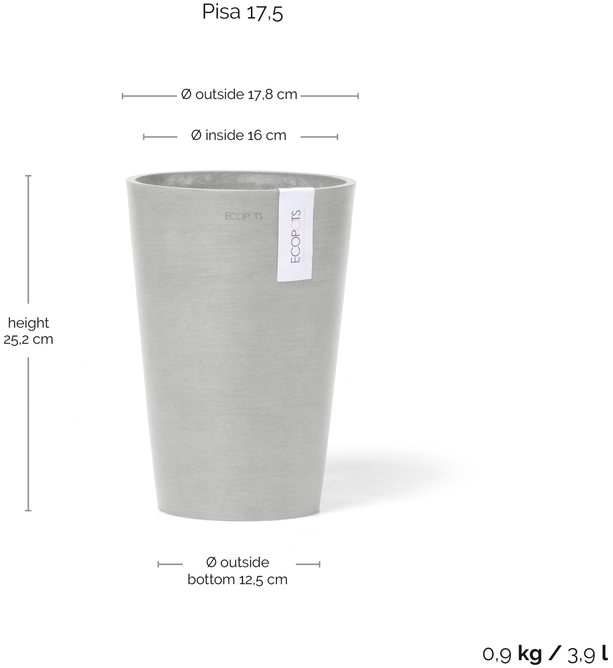 ECOPOTS Blumentopf »Pisa 17,5 Weißgrau«, für den Innenbereich