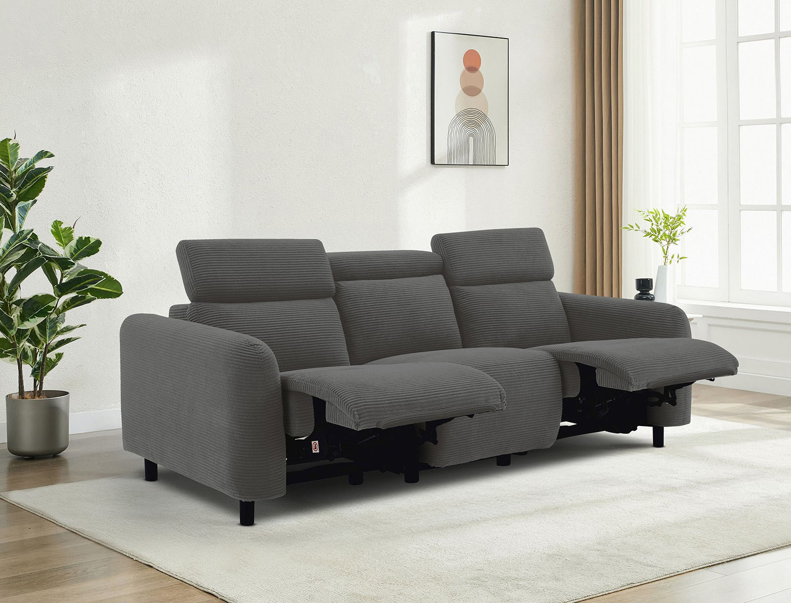 OTTO home 3-Sitzer "SKAANE Cord-Sofa, 229 cm, manuelle u. elektrische Relaxfunktion" Relax-Funktion in 2 Sitzen, Kopfteilverstellung, Federkernpolsterung