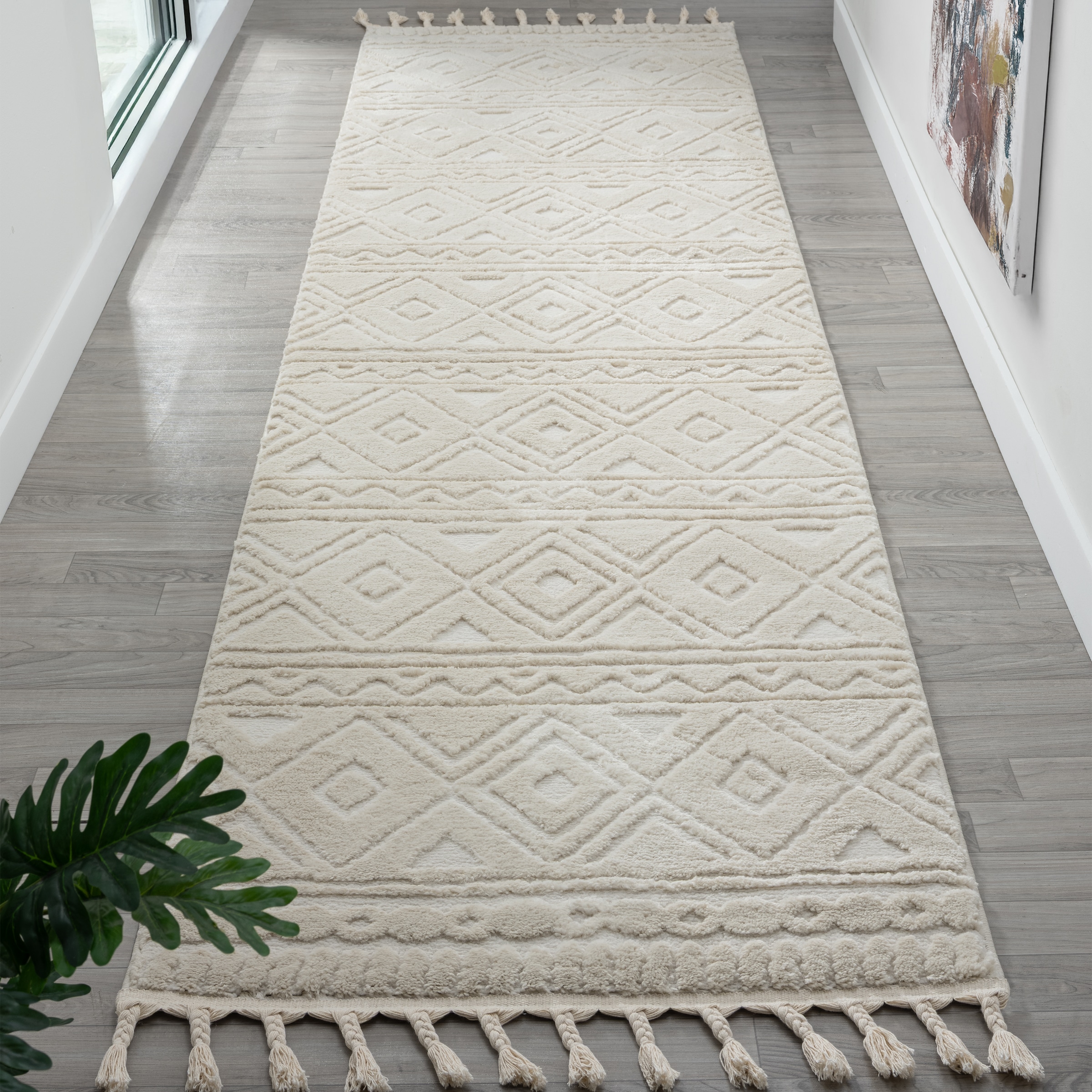 OTTO home Teppich "Bonvo" rechteckig 19 mm Höhe mit Fransen, Hoch-Tief-Struktur, Wohnzimmer, Schlafzimmer, Boho-Style