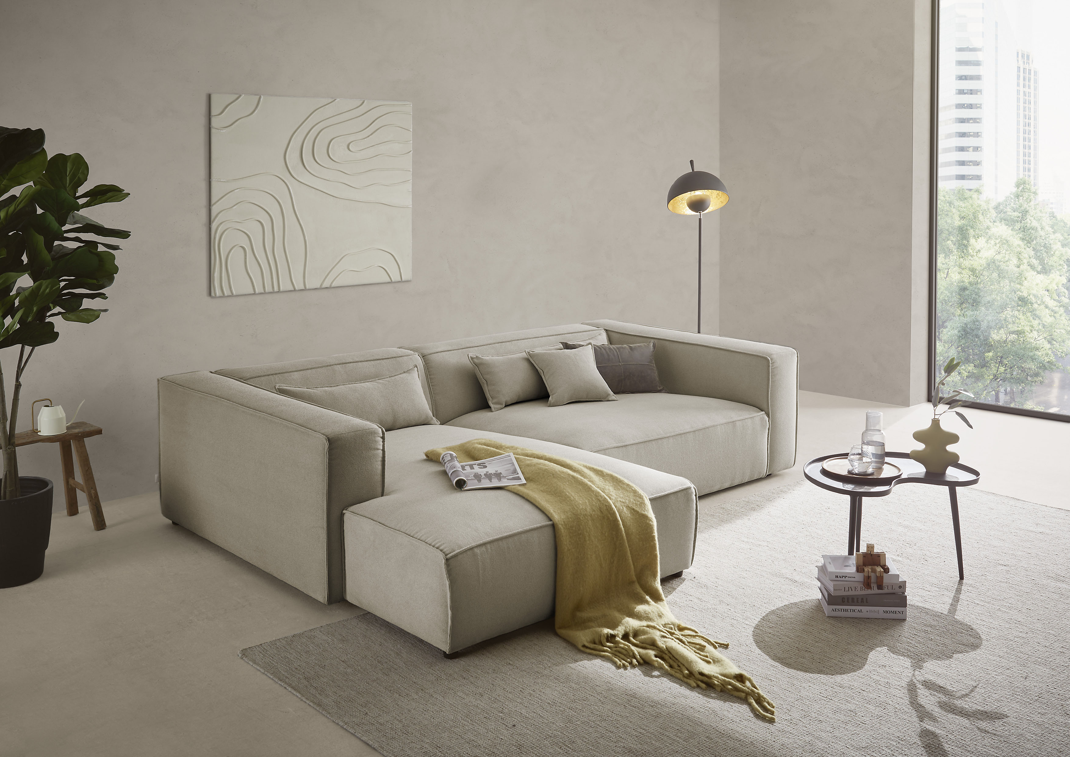 LeGer Home by Lena Gercke Ecksofa "PIARA XXL Struktur u. Leinenoptik, Big-Sofa, L-Form" wahlweise Ottomane rechts/links, Kedernaht, extra tiefe Sitzfläche