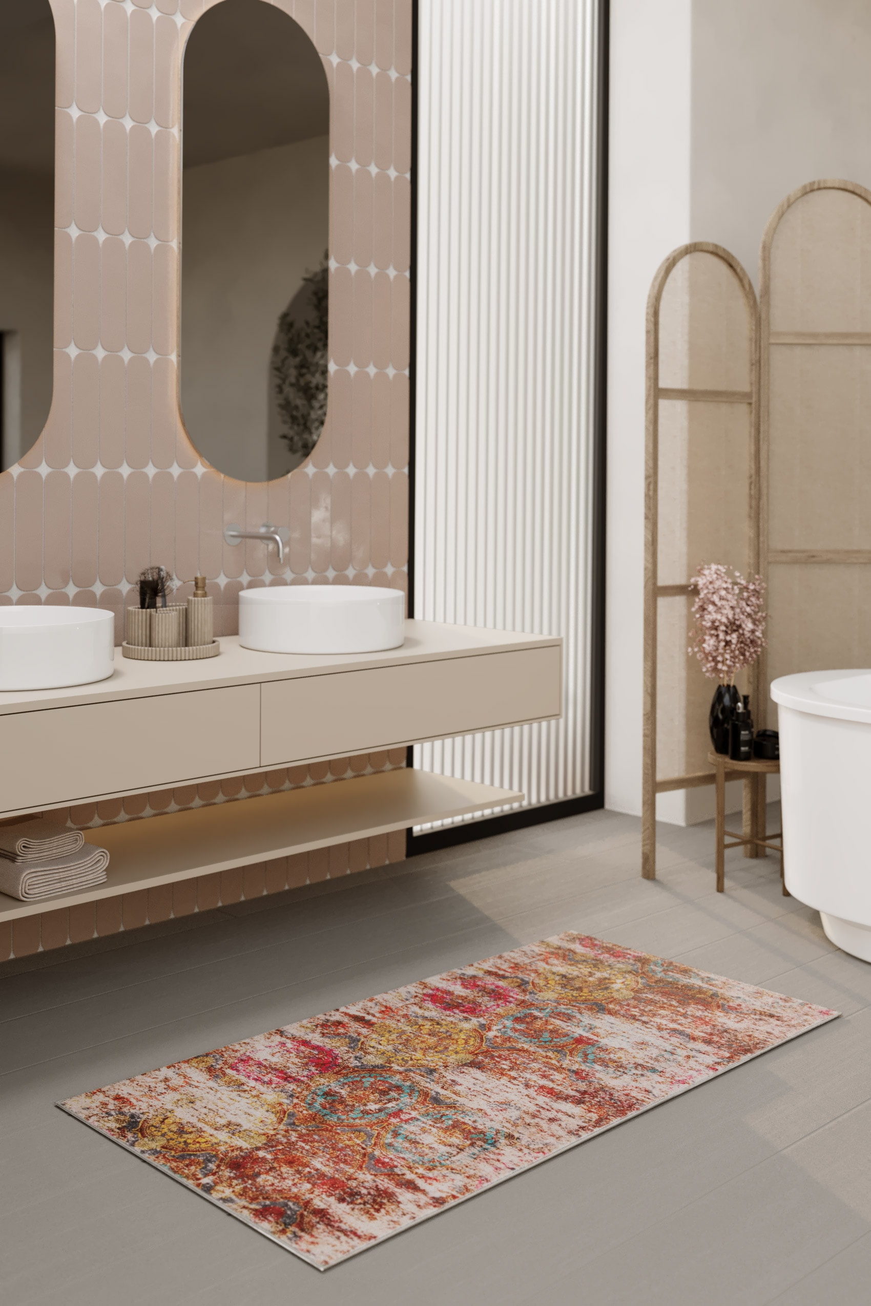 Wecon home Badematte »Beach Front«, fußbodenheizungsgeeignet, Vintage, waschbar, rutschfest, schnell trocknend, robust, Badteppich