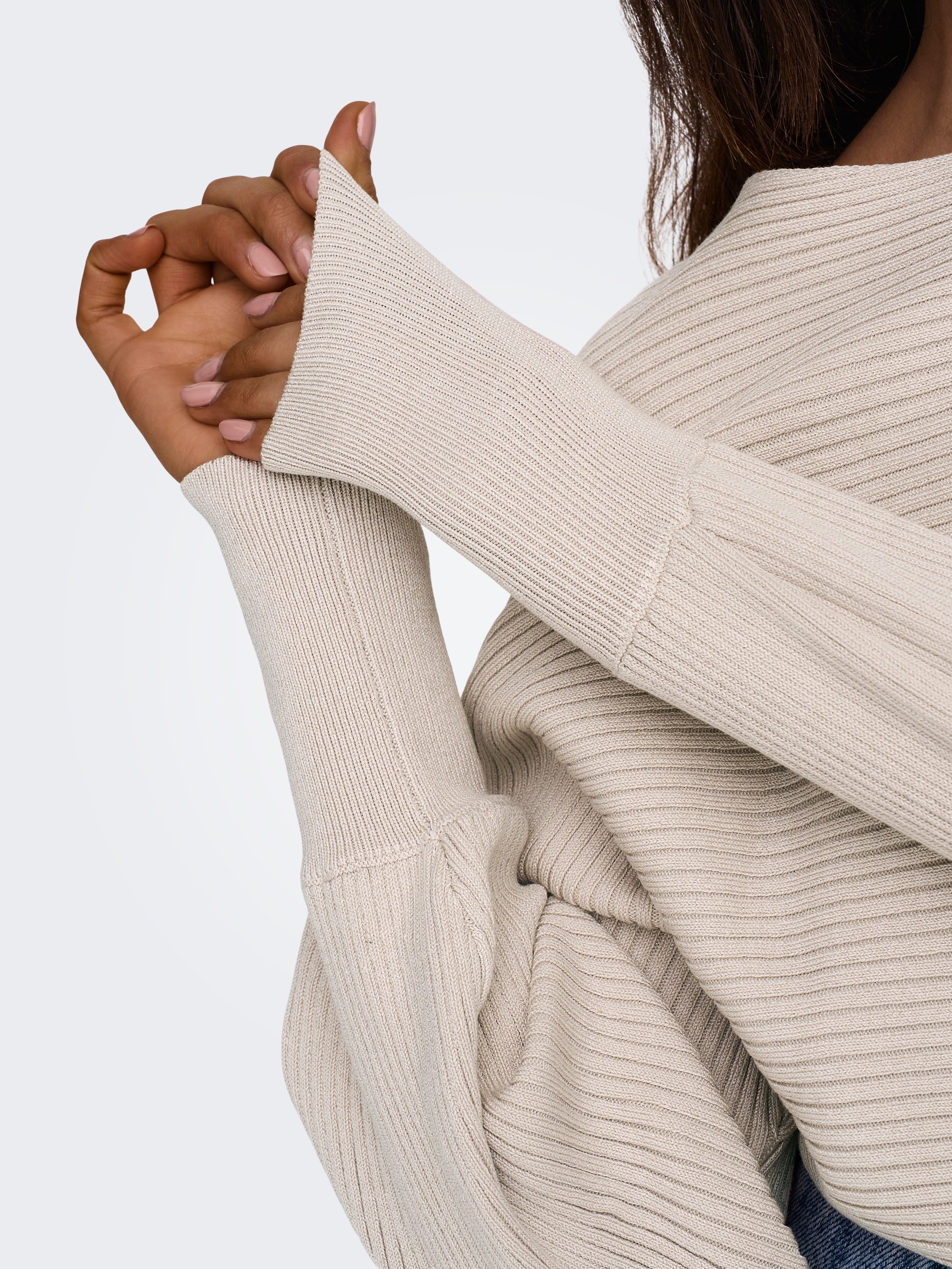 Strickpullover ONLY "ONLADALINE L/S SHORT PULLO KNT NOOS", Damen, Gr. XL, beige (pumice stone), Strick, Obermaterial: 80% Viskose (LENZING™ ECOVERO™), 20% Nylon, unifarben, regular fit normal, U-Boot-Ausschnitt, Rippstrickbündchen, Pullover Strickpullover 10