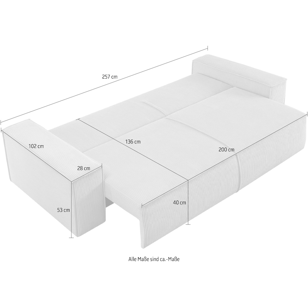 Home affaire 3-Sitzer »SHERWOOD Schlafsofa (257cm) Cord, Samtvelours, Vintage-Lederoptik«, Schlaffunktion mit Bettkasten (ca. 136/200cm)