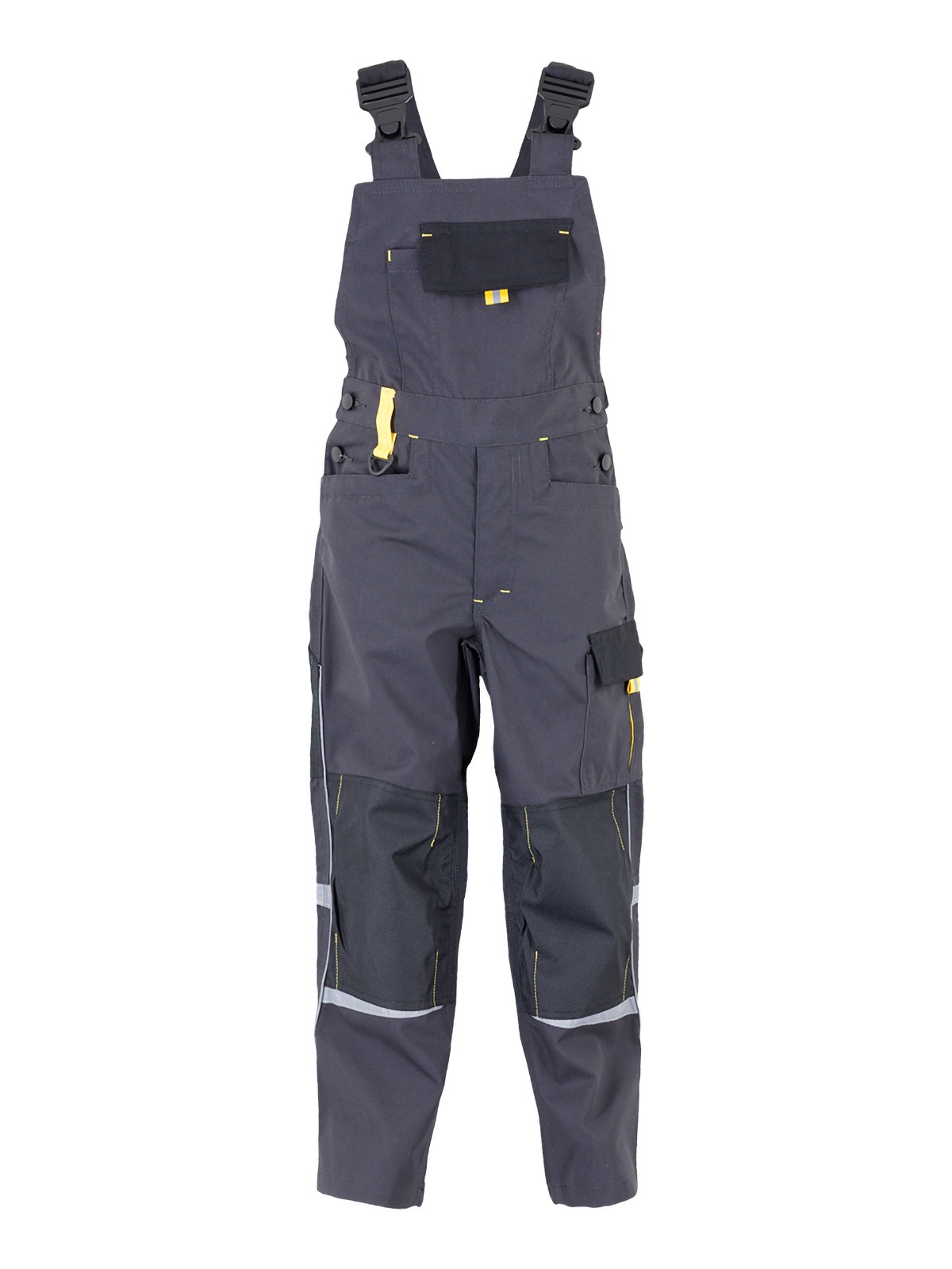 Kinder Arbeitshose "Bekleidung Kinder Latzhose anthrazit/gelb", grau, Gr. 140, ROADSIGN AUSTRALIA, Obermaterial: 65% Polyester PES. 35% Baumwolle