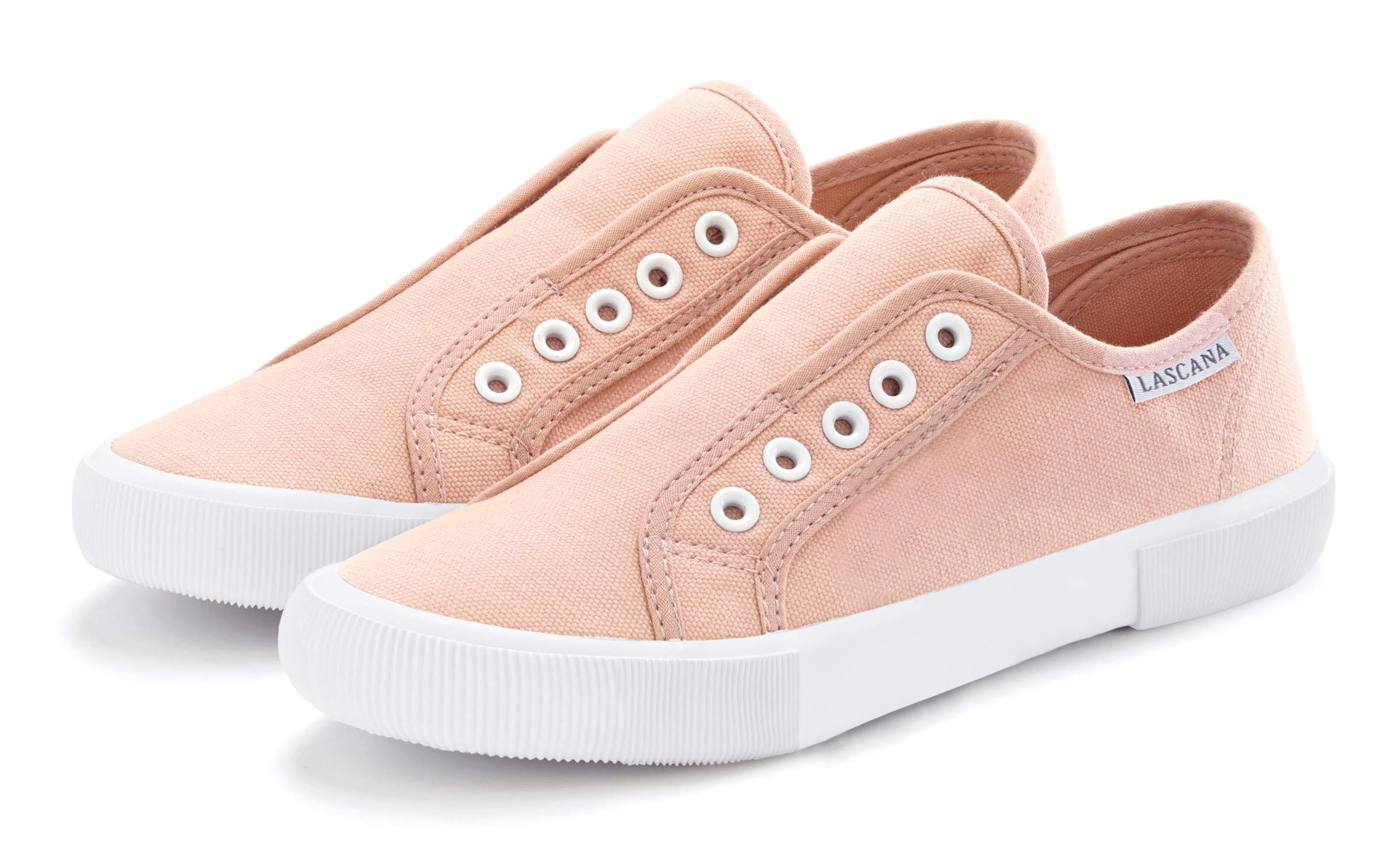 Sneaker LASCANA "Slip-On-Sneaker", Damen, Gr. 35, rosa (rosé), Obermaterial: 100% Textilmaterial. Decksohle: 100% Textilmaterial. Futter: 100% Textilmaterial. Laufsohle: 100% Synthetik, unifarben, Basic, Schuhe Damenschuh Skaterschuh Sneaker low Slip-on-S