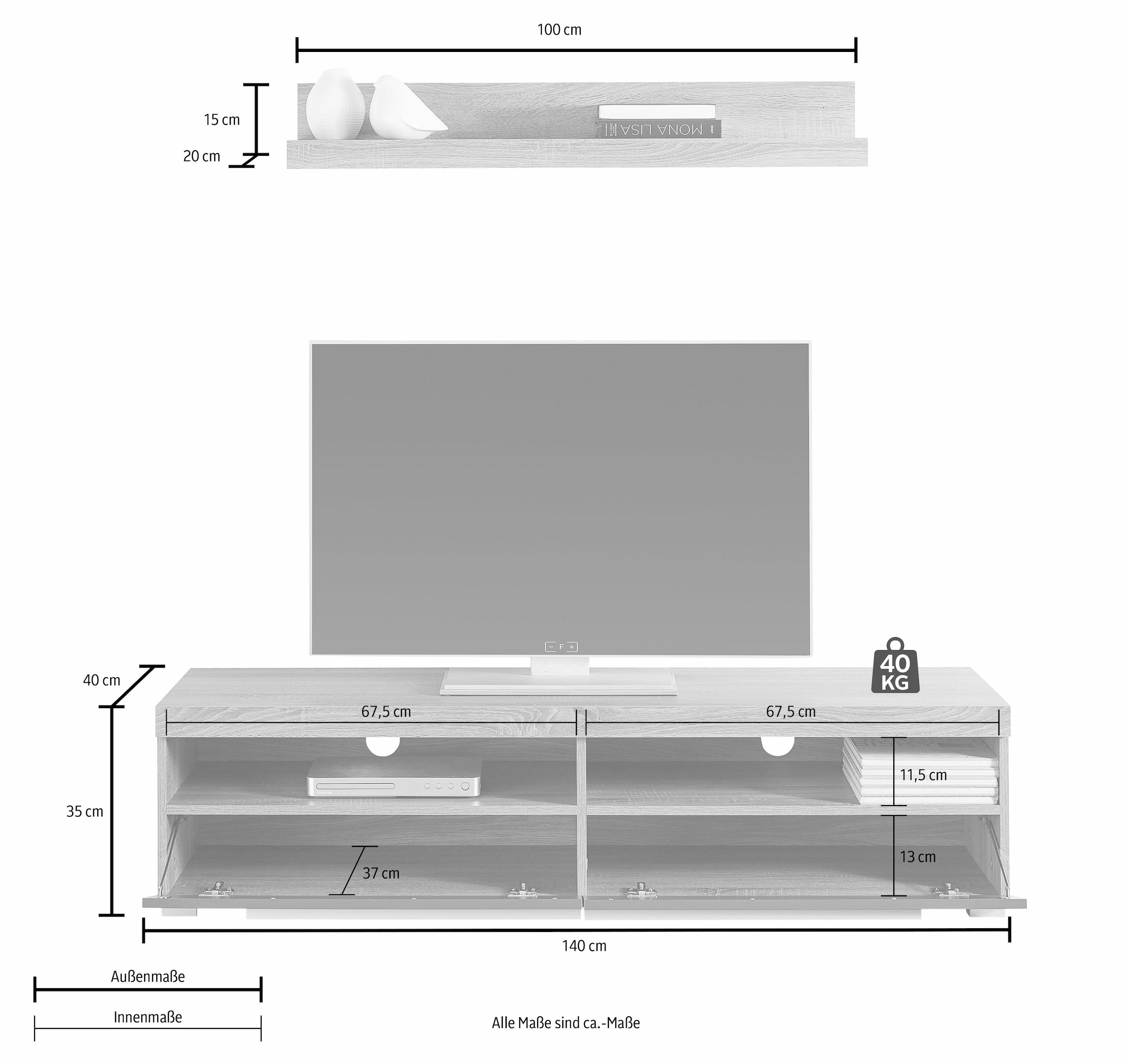 Helvetia Lowboard »Roger,Breite 140 cm, stilvolle TV-Kommode, inclusive Wandboard«, TV-Schrank mit viel Stauraum, TV-Board, 2 Klappen