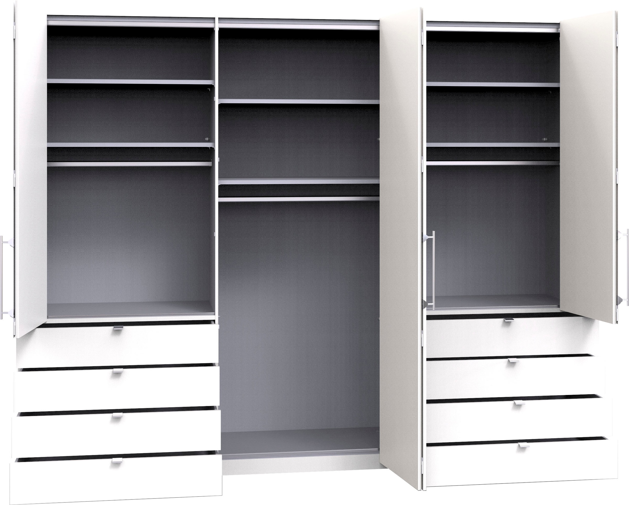 WIEMANN Falttürenschrank »Loft, hochwertige Glasfront, Metallgriffe, viel Stauraum«, (3 Breiten: 200cm/250cm/300cm, Höhe: 236cm), Qualität trifft edles Design, 8 Schubkästen, 6 Türen