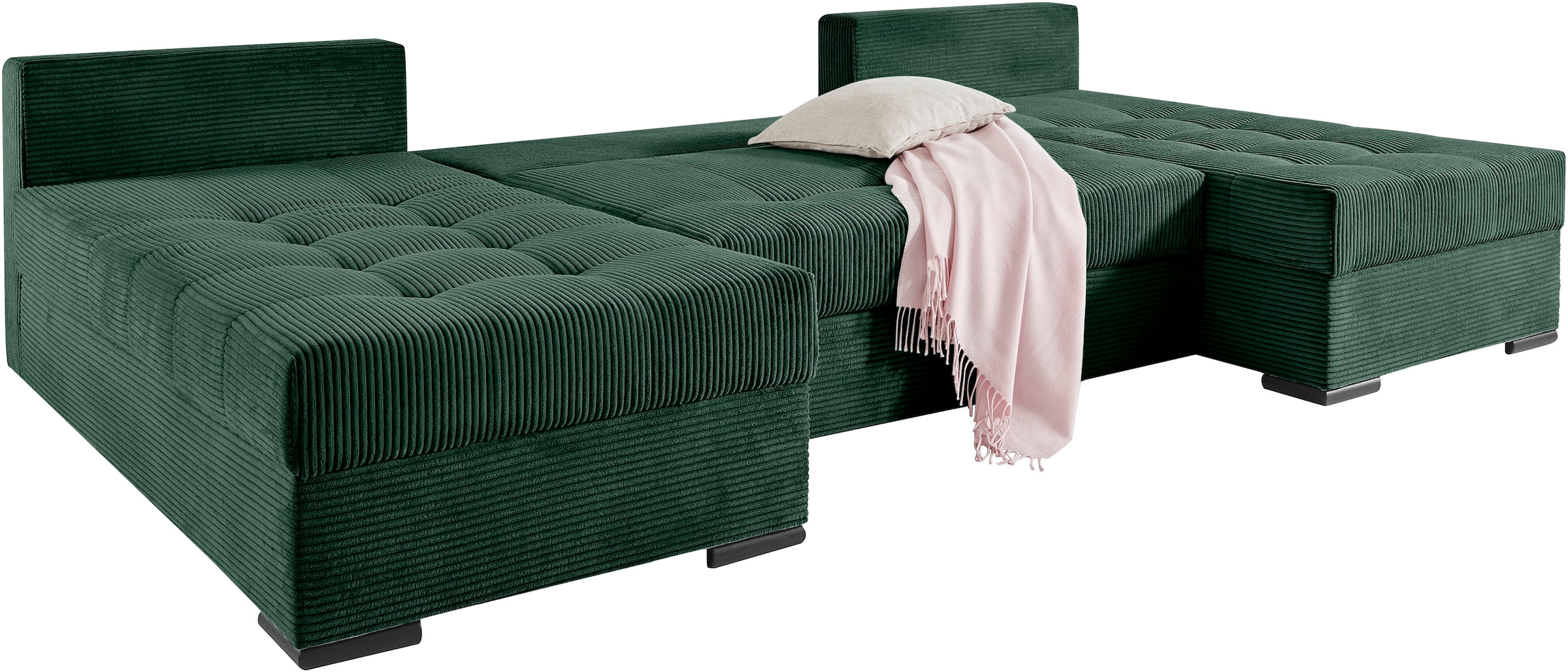 COLLECTION AB Wohnlandschaft »Josy, U-Form, Schlafsofa mit Bettkasten«, (Cord-/Mix), flexible Recamiere, Breite: 269cm, inklusive Rückenkissen, Cord
