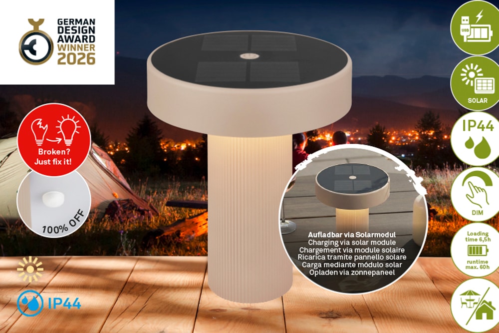 Briloner Leuchten LED Außen-Tischleuchte "POGA" LED-Modul 1 Stk. 16x20 cm, Akku tauschbar, Indoor/Outdoor, Wohnzimmer, Balkon